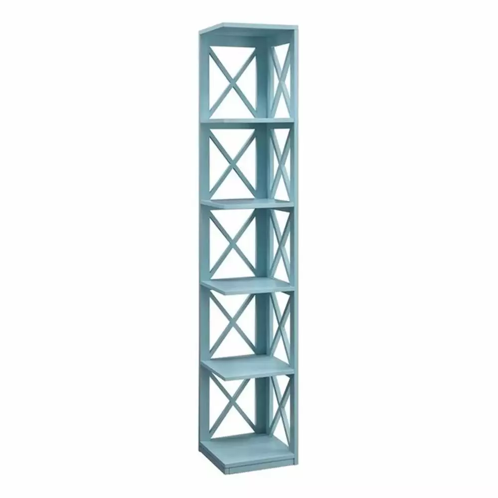 Pemberly Row Five-Tier Corner Bookcase Seafoam Wood Finish