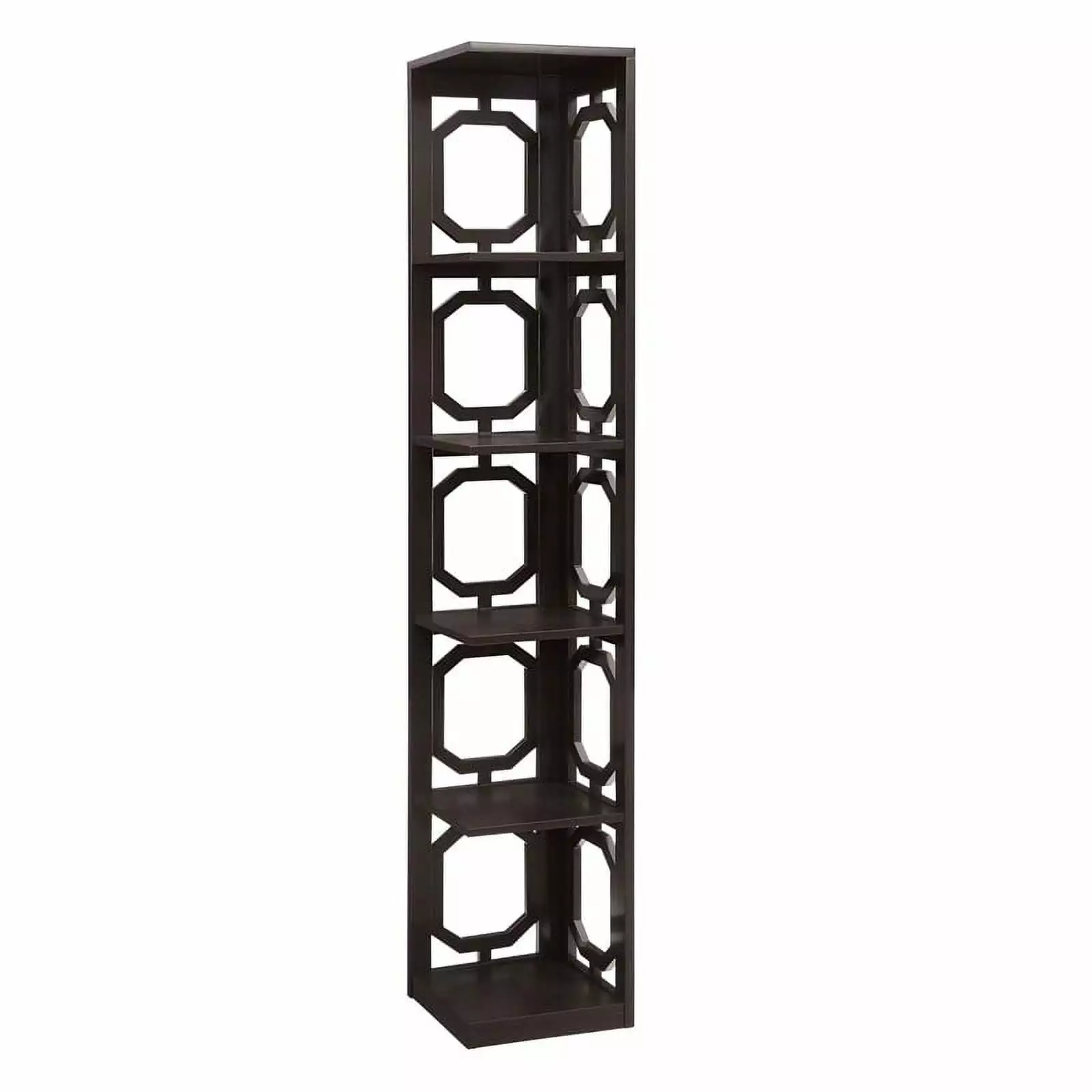 Pemberly Row Five-Tier Modern Wood Corner Bookcase Espresso