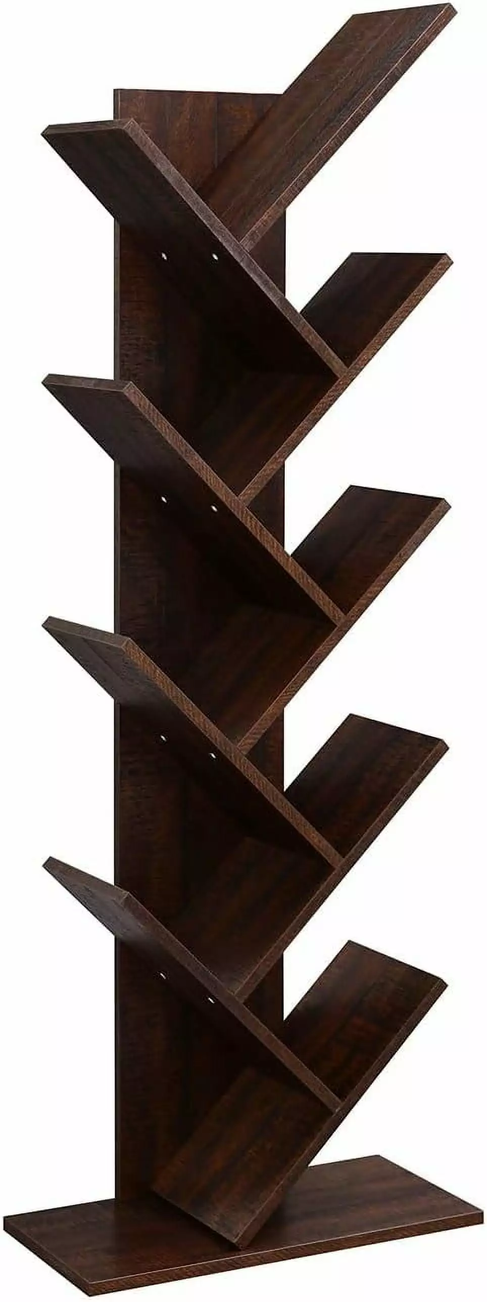 9-Tier Walnut Tree Bookshelf Space-Saving Corner Shelf Living Room Home Office Q&Q