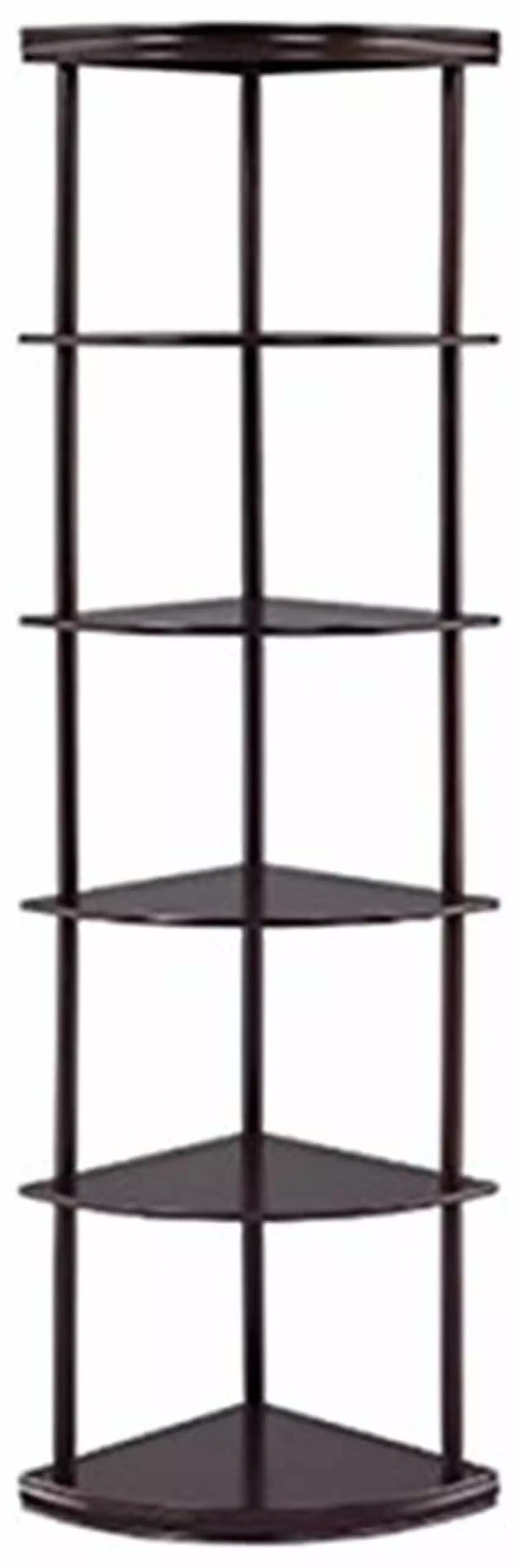 5 Shelf Corner Bookshelf Cappuccino Finish Stylish Display Rack Home Office