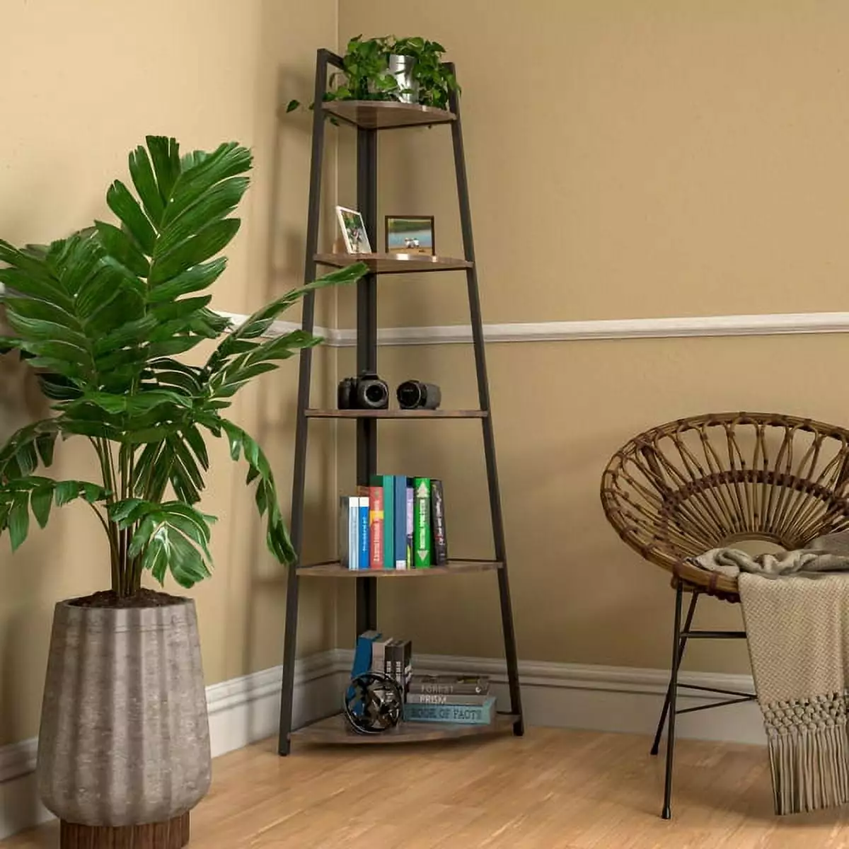 5 Tier Corner Bookshelf Multipurpose Ladder Shelf Small Space Living Room Office SY