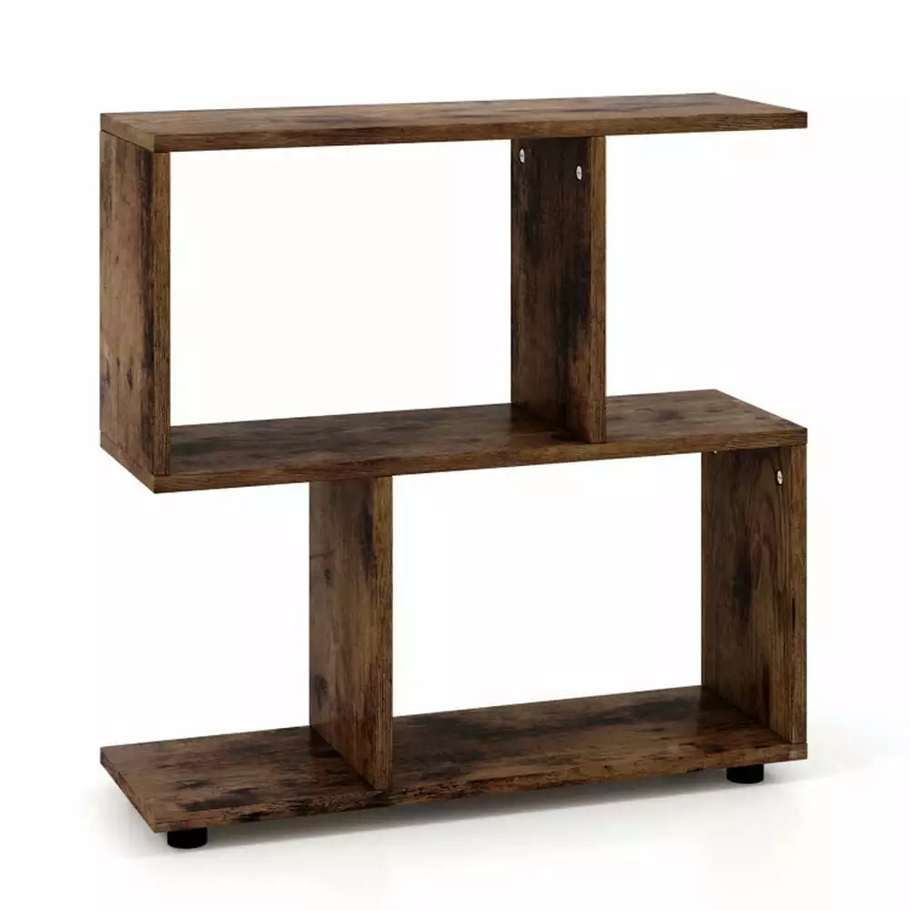 Topcobe 24 3-Tier Geometric Bookshelf Thick Foot Pads Corner Storage Organizer Bedroom Home Office Brown
