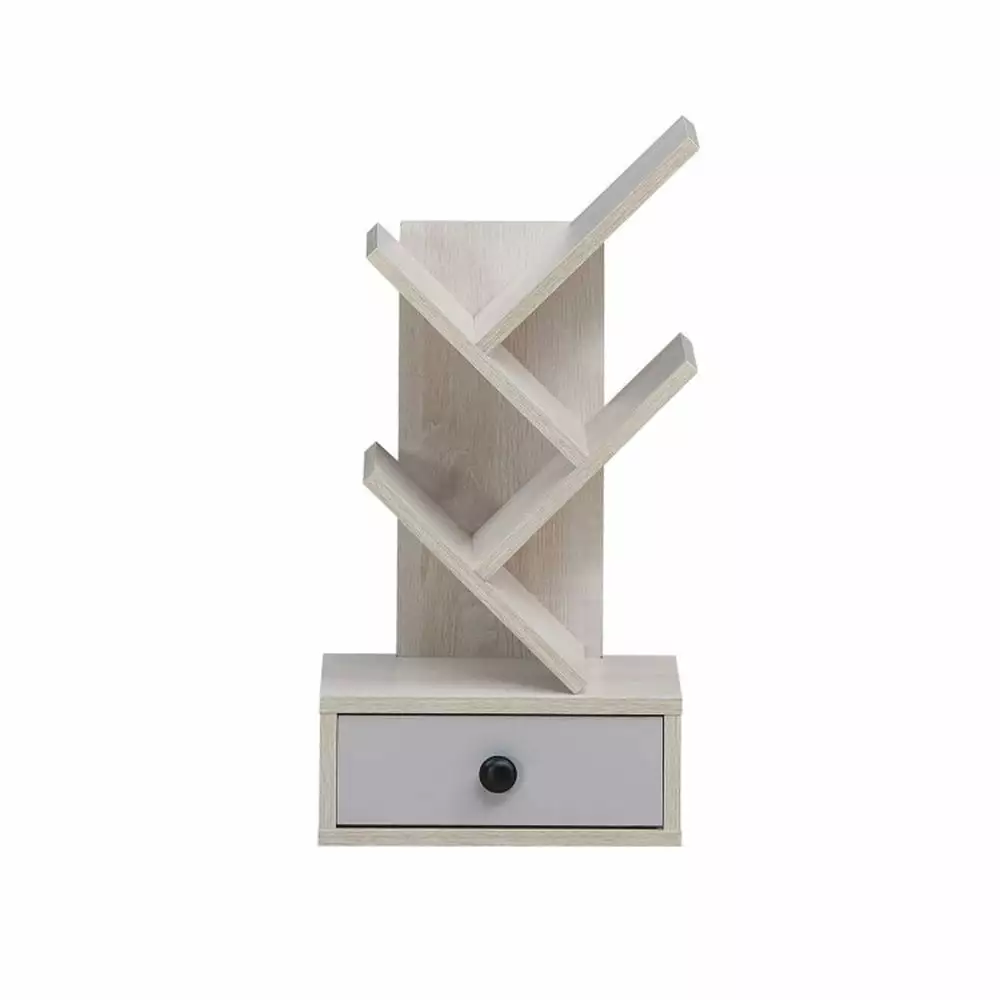 Topcobe 5-Tier Floor Standing Tree Bookcase Drawer Corner Storage Organizer Beige