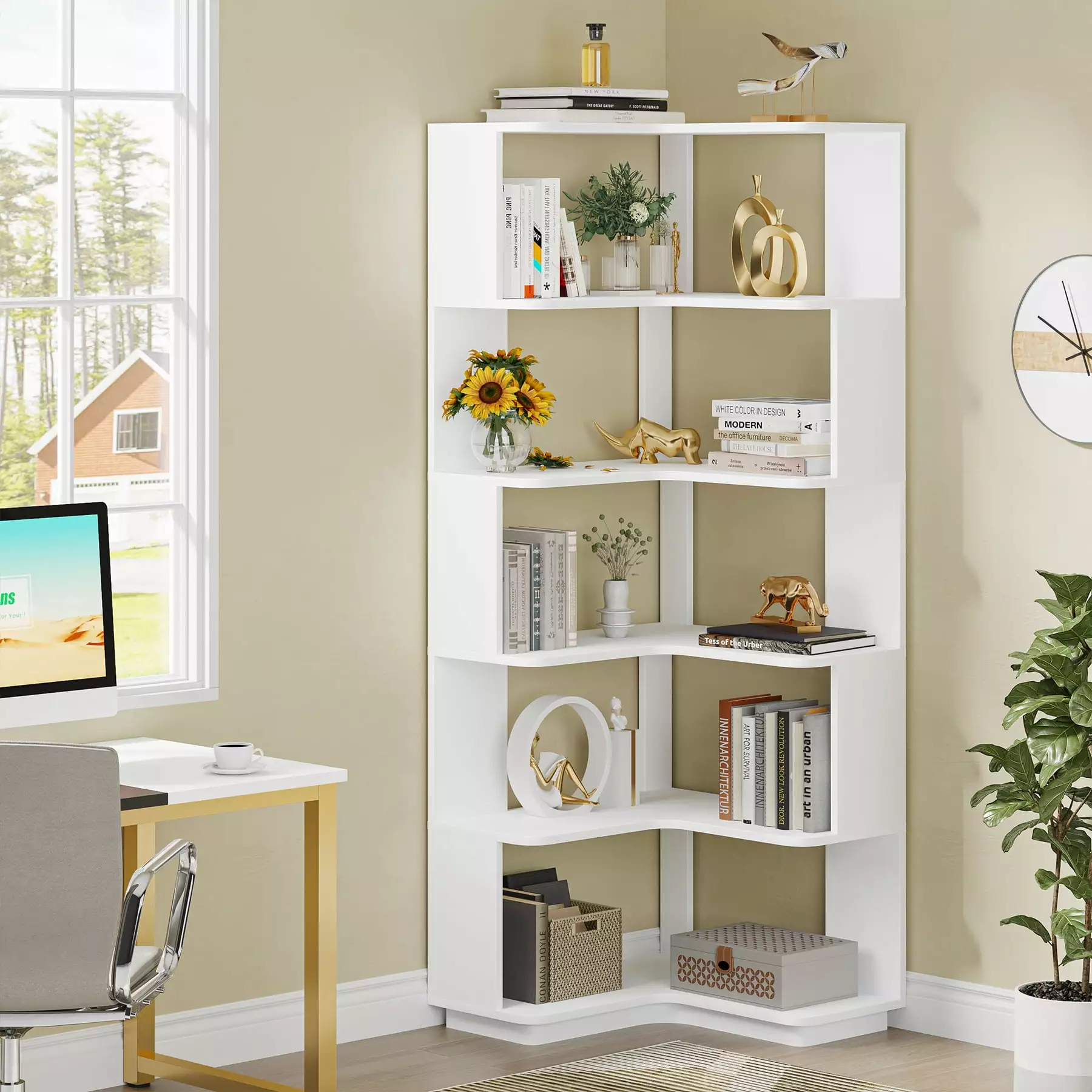 Tribesigns 6-Tier Corner Bookshelf 64.9 Inch Tall Industrial Bookcase Anti-drop Panel