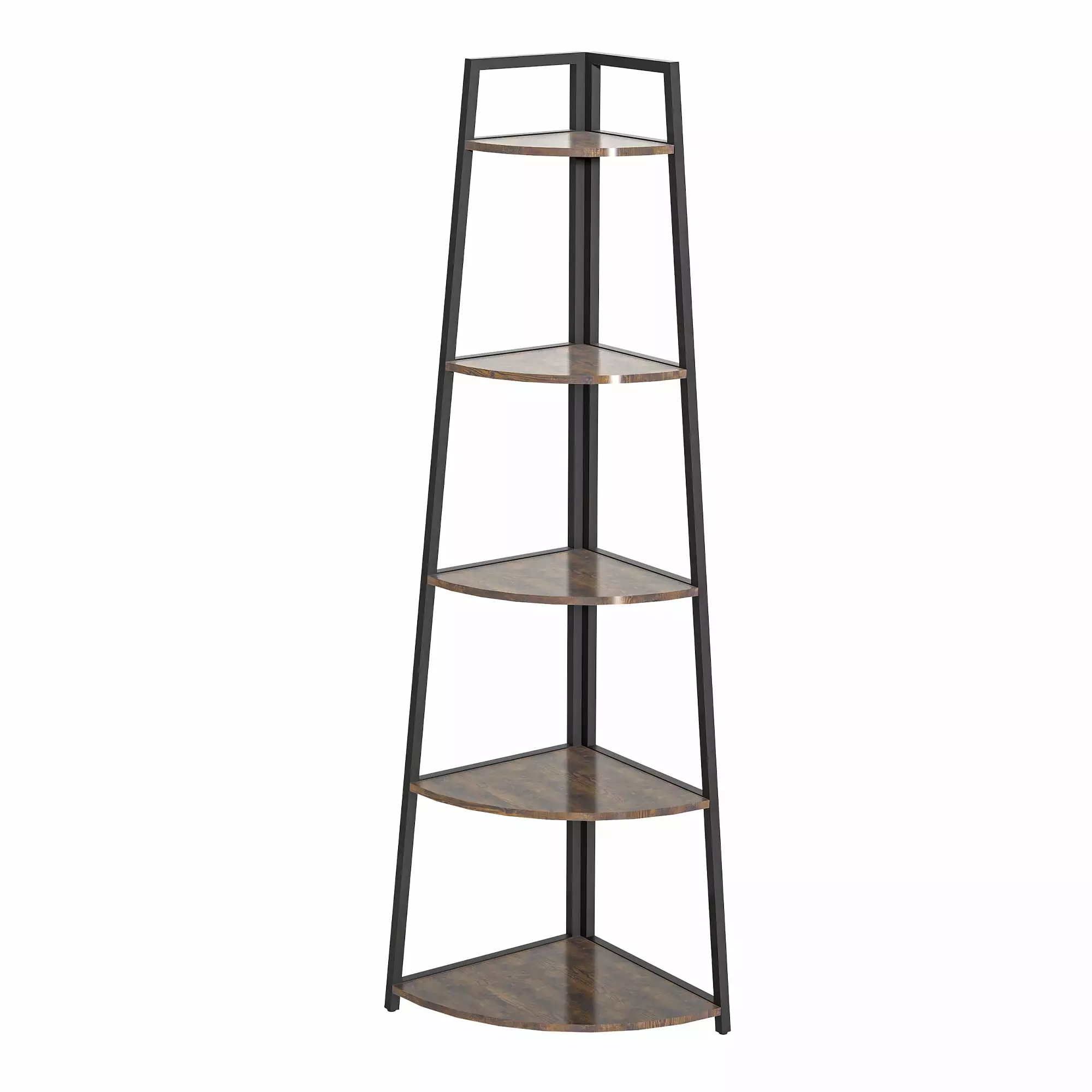 5-Tier Corner Bookshelf Rustic Brown Living Room Bedroom Office US GARDEN