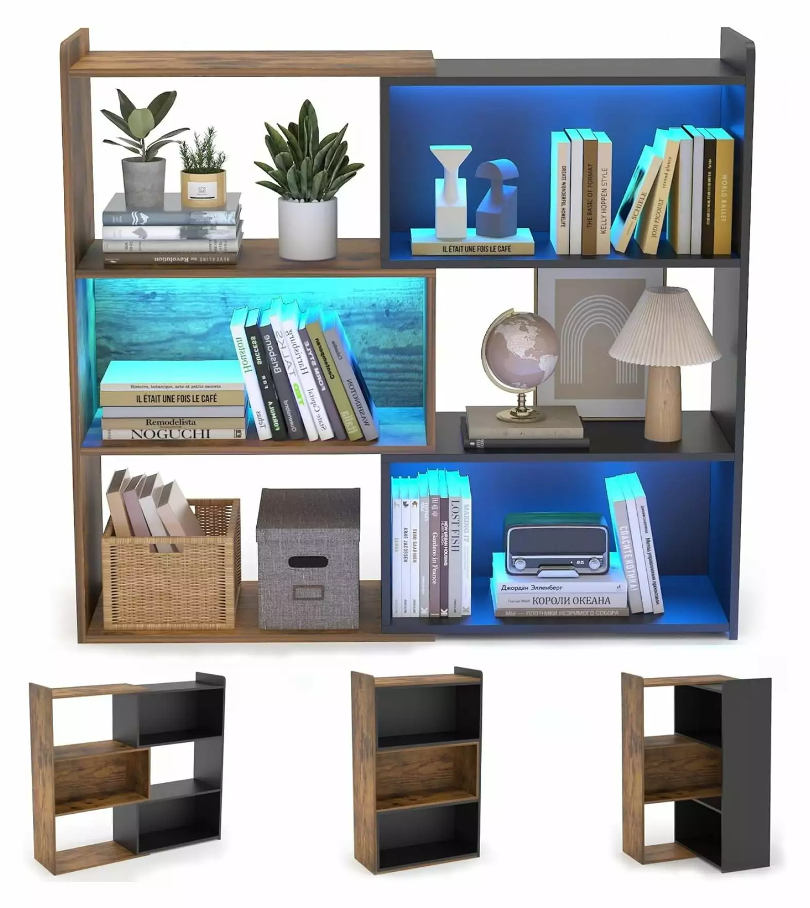 Corner Bookshelf 4-Tier L-Shaped Bookcase LED Light - Ladder Shelf Bedroom Wension