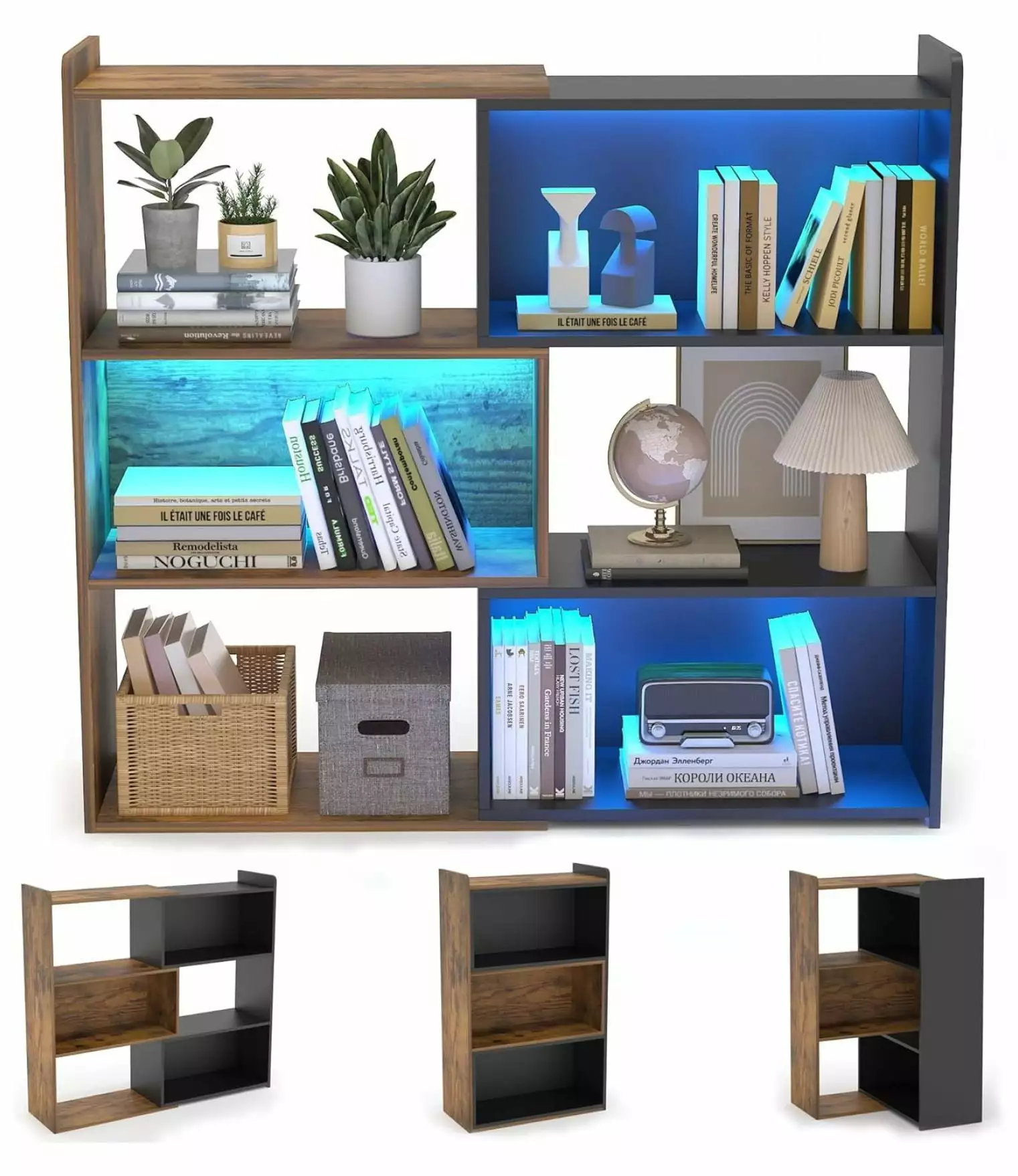 Corner Bookshelf 4-Tier L-Shaped Storage Organizer LED Light - Home Office Solution XylehR