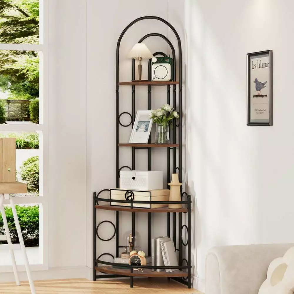 4-Tier Corner Shelf Bookshelf Metal Frame Corner Shelf Unit Display Rack Plant Stand Bathroom Bedroom Living Room Rustic B...