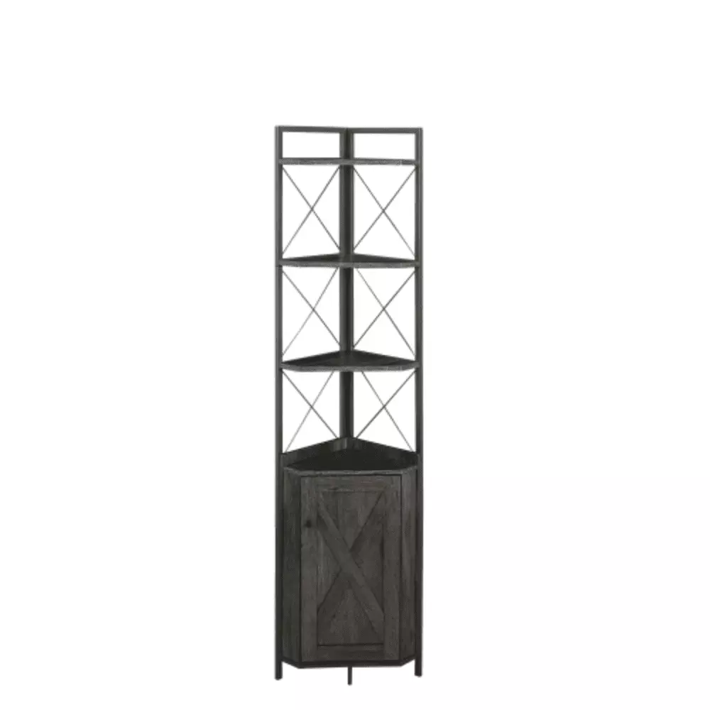 5-Tier Corner Cabinet Bookshelf Stand Storage Dark Grey YRWL