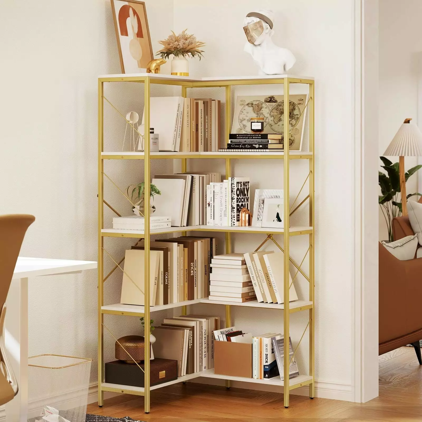 ZGBY 5-Tier Freestanding Corner Shelf Large Etagere Bookcase Bookshelf Home Office Living Room ZGBY Home Products