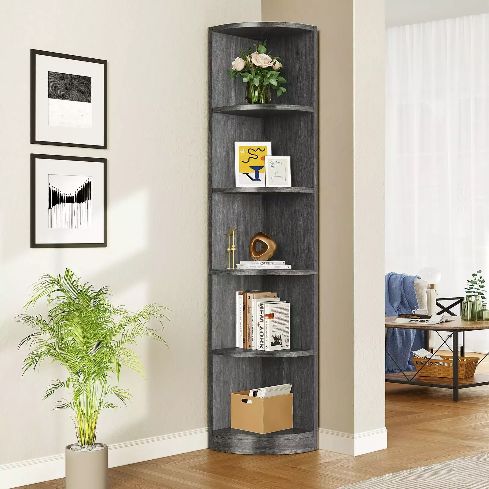 ZGBY 71 Inch Tall 5 Tier Corner Shelf Bookcase Living Room 5 Shelves ZGBY Home Products