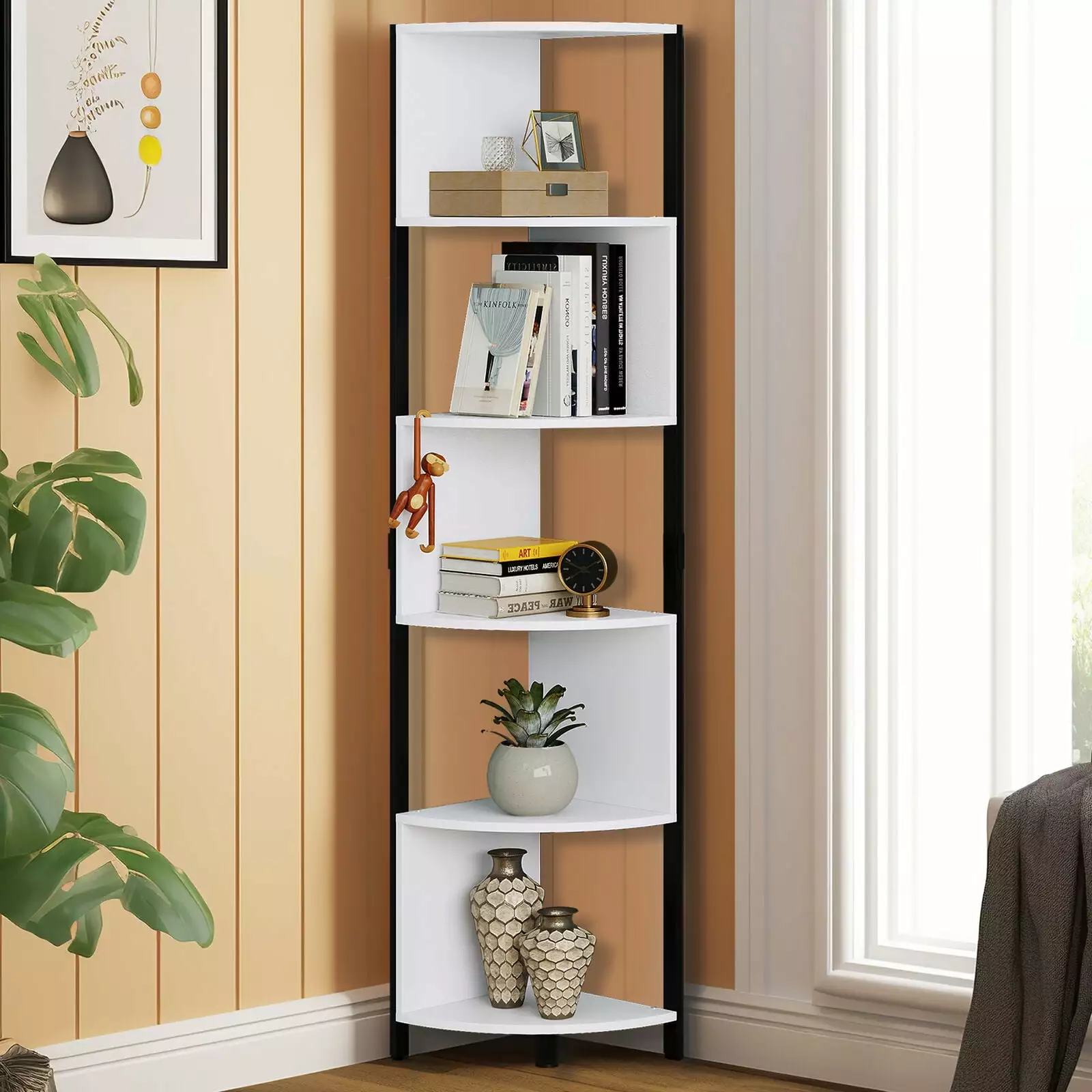 ZGBY 5 Tier Corner Shelf Bookshelf Display Rack Living Room Home Office ZGBY Home Products