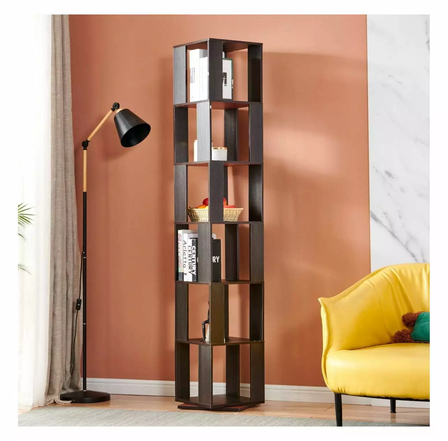 BULYAXIA 360 Degree Rotating Bookshelf 6 Tiers Tall Bookcase Corner Floor Standing Display Storage Shelf
