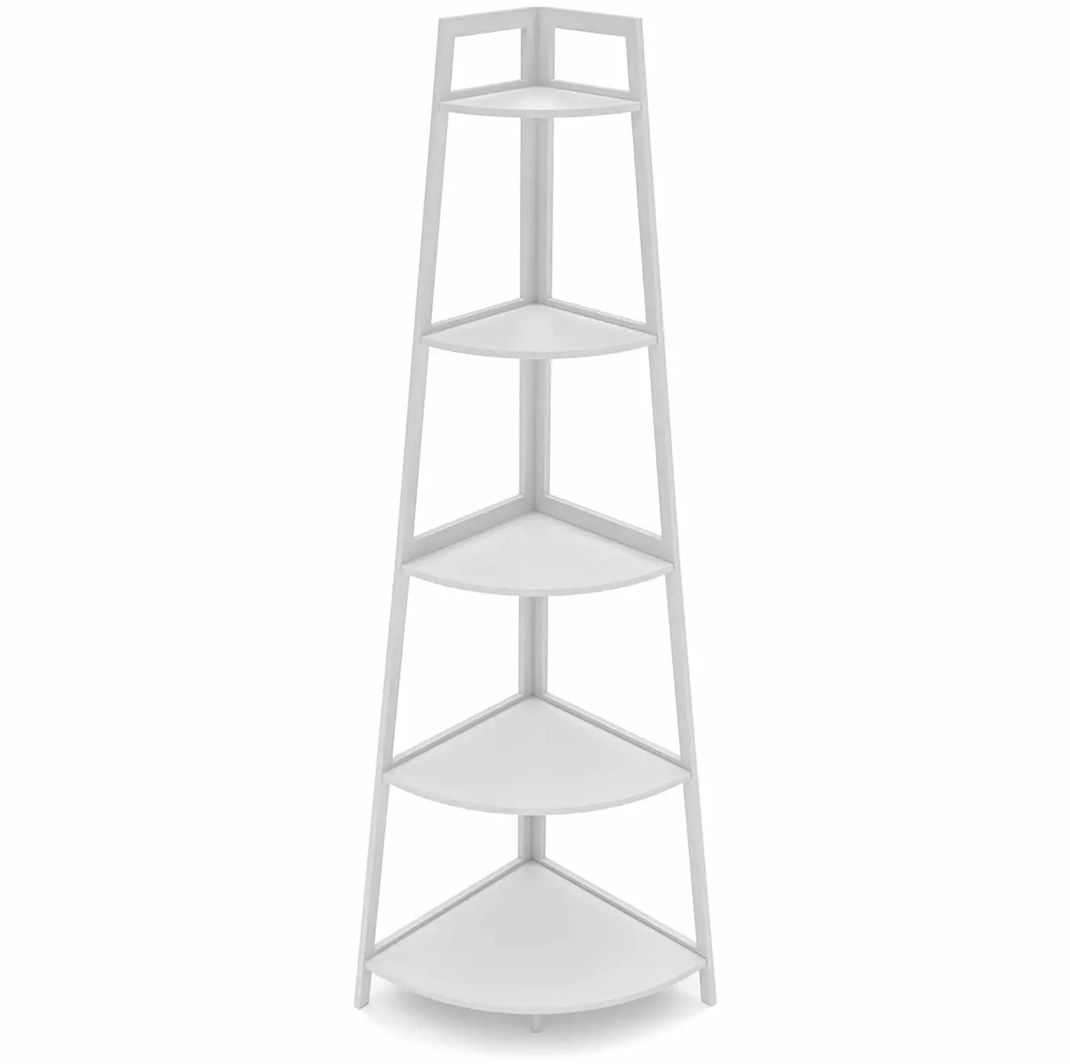 BULYAXIA 5 Tier Bamboo Corner Bookshelf 70.8 Inch Tall Modern Bookcase Living Room Bedroom Office Kitchen White