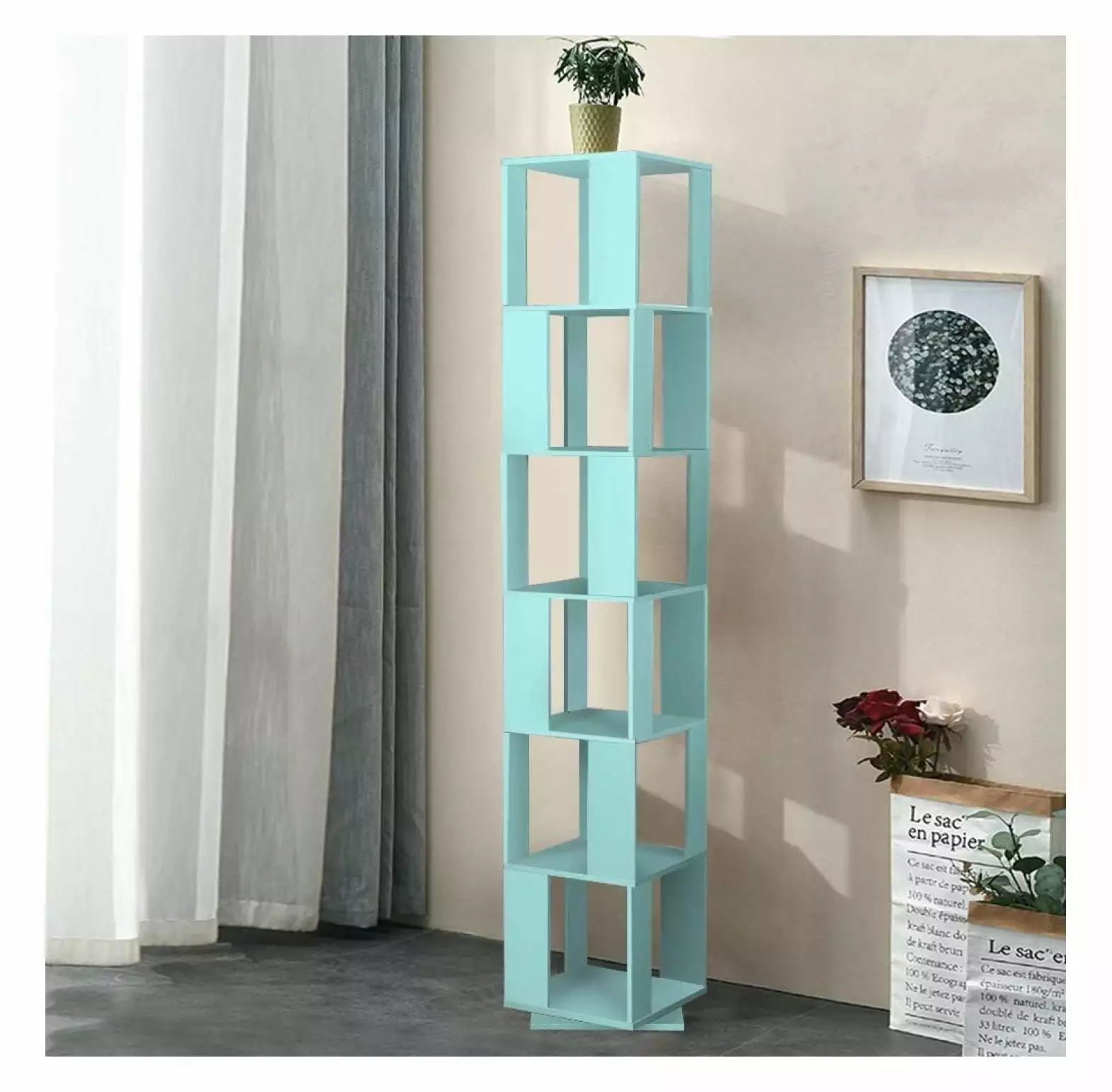 Rotating Bookshelf 6 Tiers Floor Rack Simple Bookcase Student Multi-Function Creative Freestanding Bookshelf BULYAXIA
