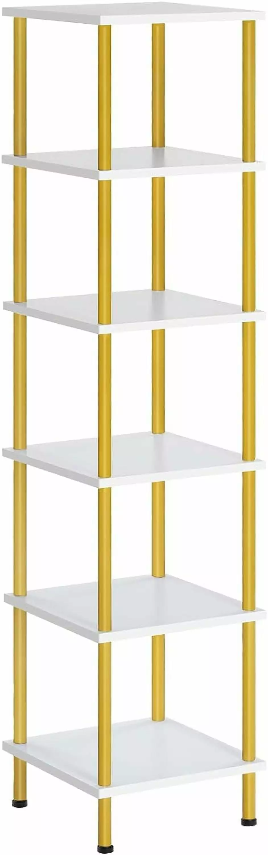 6-Tier Corner Square Rack Display Shelf White and Gold byt