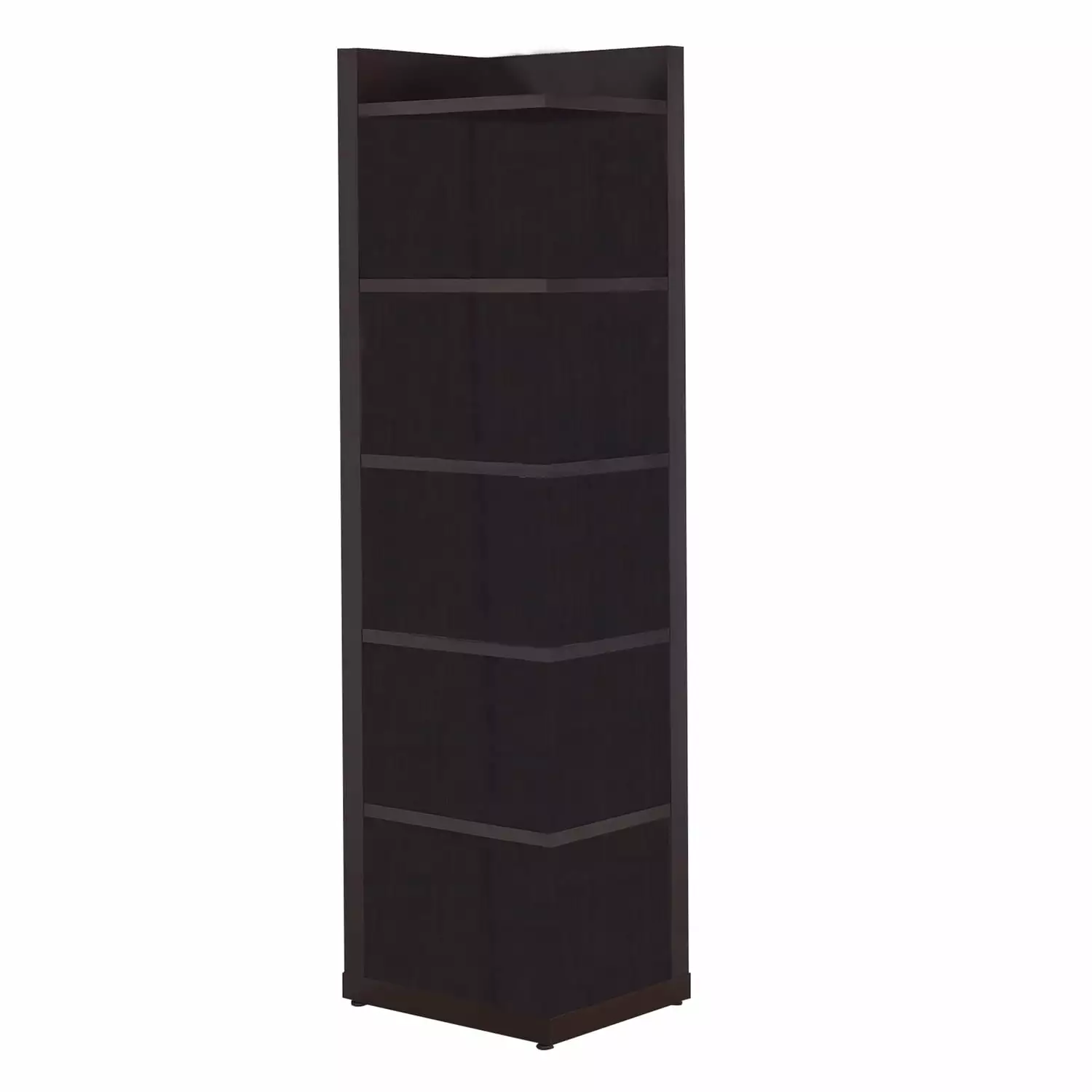 Benjara 19.75 Modern Wood Radiant Corner Bookcase 5 Shelves Brown Home Office Living Room Convenience Concepts