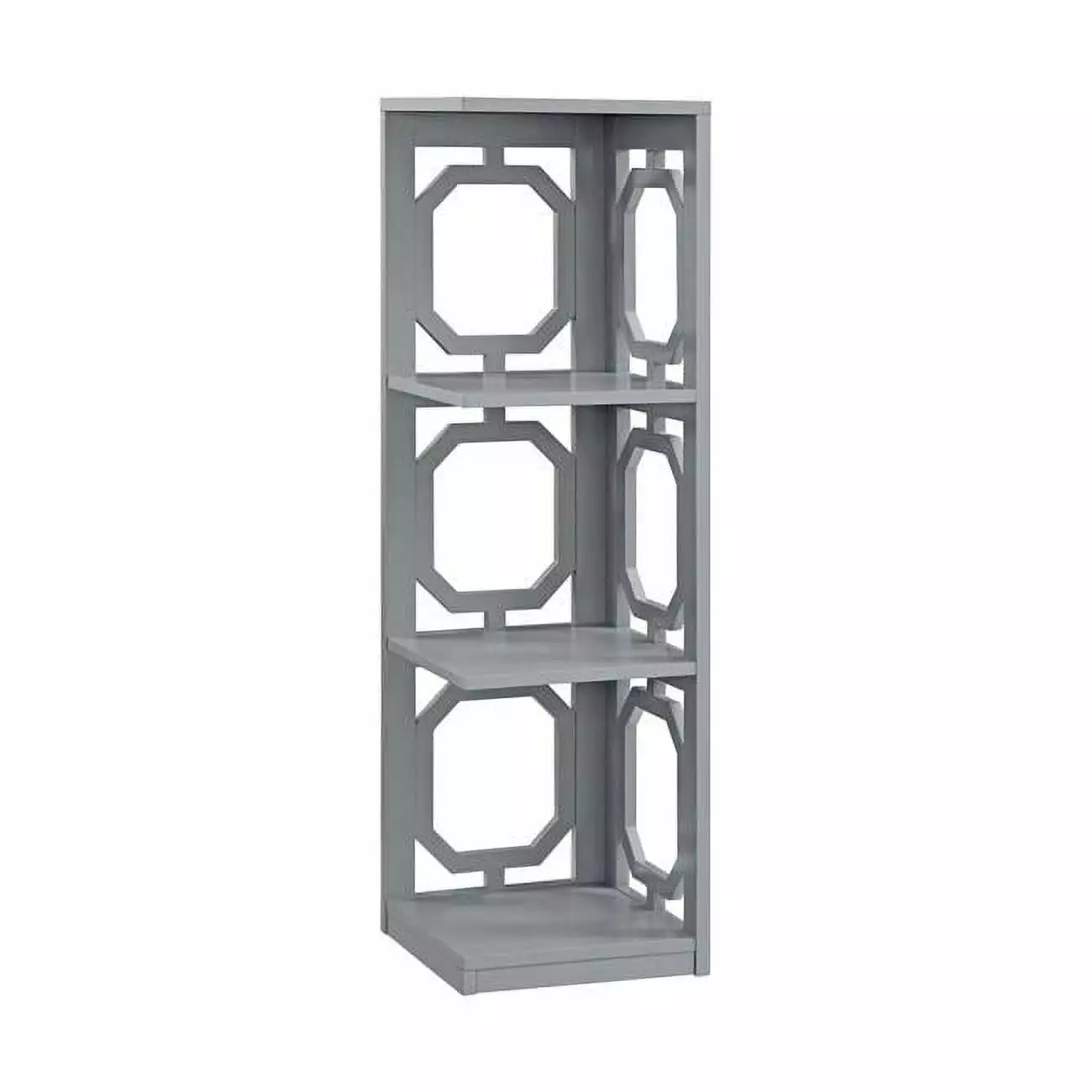 Omega 3 Tier Corner Bookcase Gray 12 x 12 x 38.5 Small Spaces Convenience Concepts
