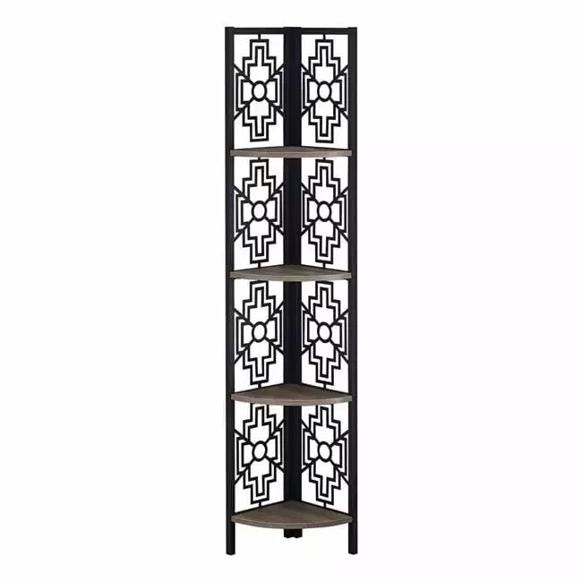 62 Inch Dark Taupe Black Metal Corner Etagere Bookcase Living Room Office Daphne's Dinnette