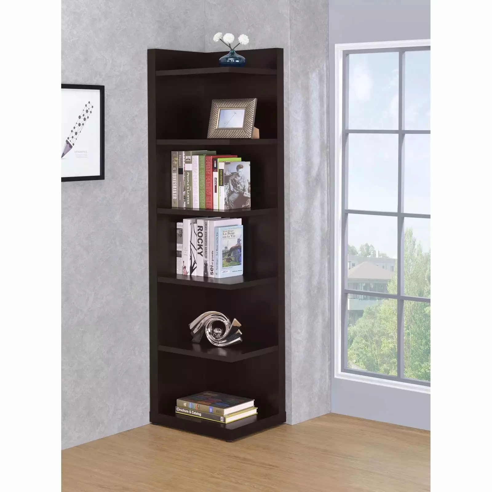 DeeHome Cappuccino 6-tier Corner Bookcase