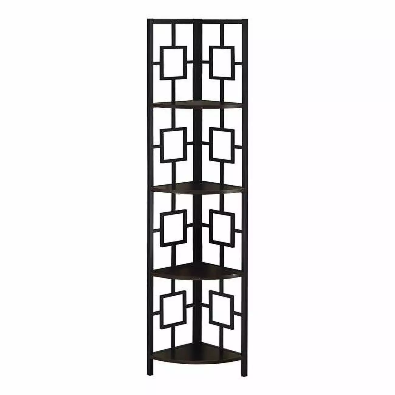 62 Bookcase Espresso Black Metal Corner Etagere 4 Shelves Display Shelf Fancy Fixtures