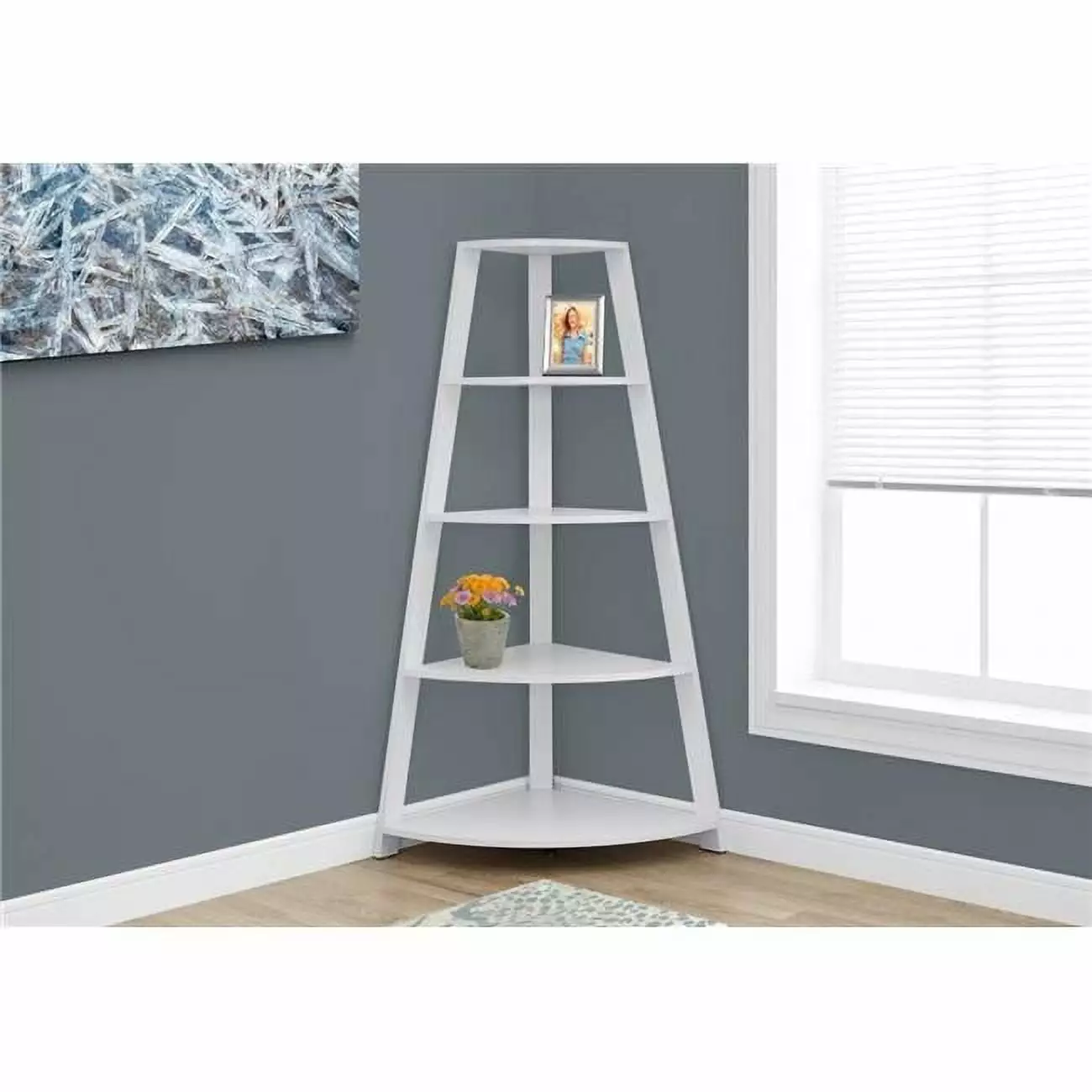 60 Inch White Corner Accent Etagere Bookcase Living Room Home Office Fancy Fixtures