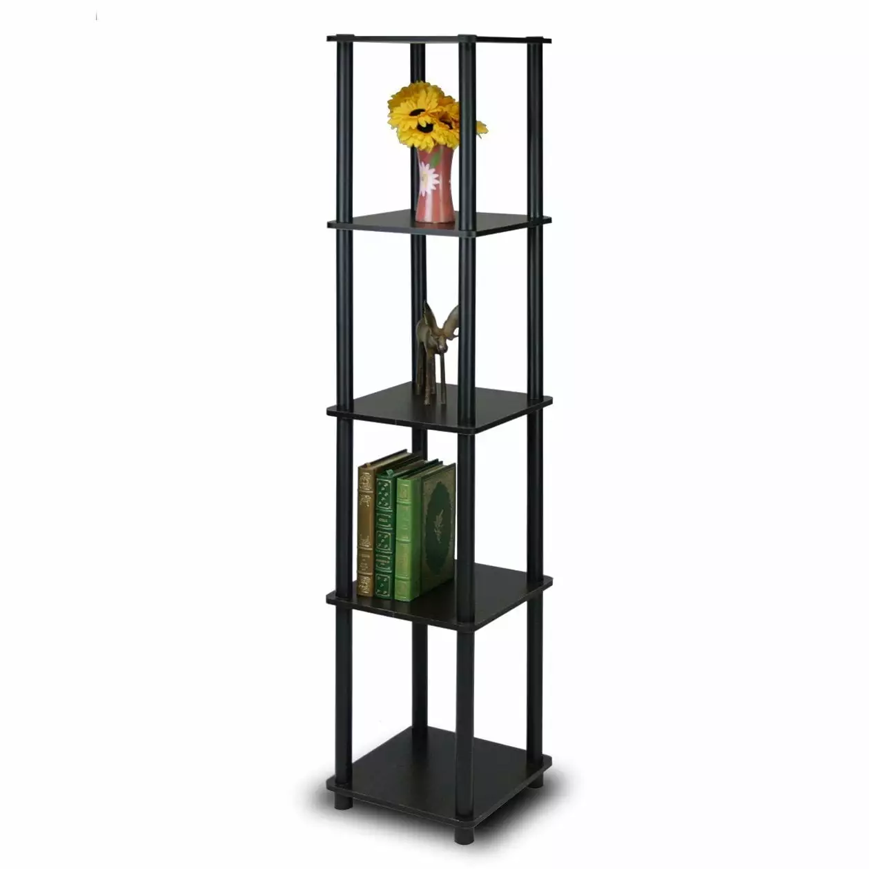 5-Tier Square Corner Display Shelf Bookcase Espresso Black Home Office Living Room Fast Furnishing