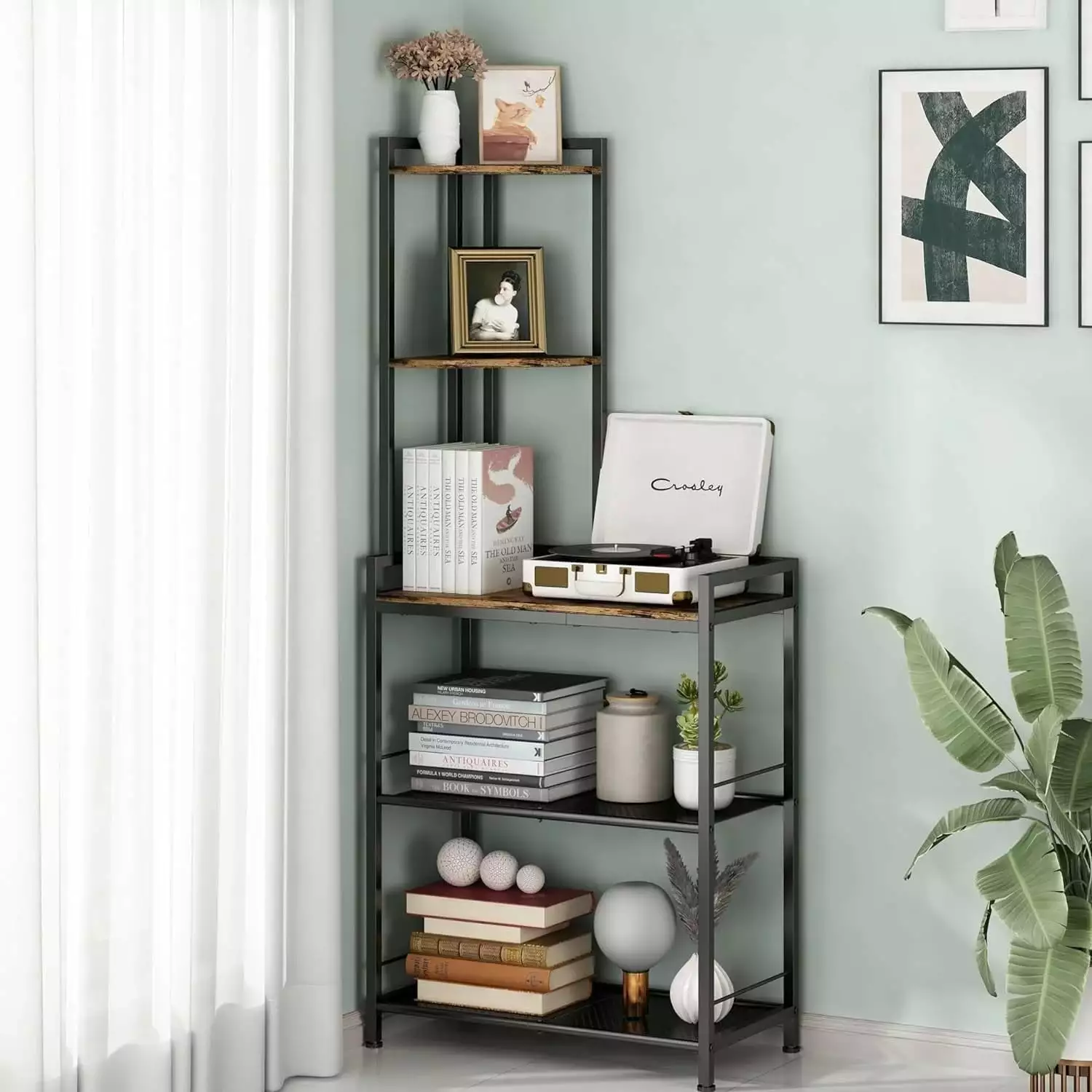 5-Layer Corner Bookshelf Unit Storage Living Room Bedroom Office Black FENG20