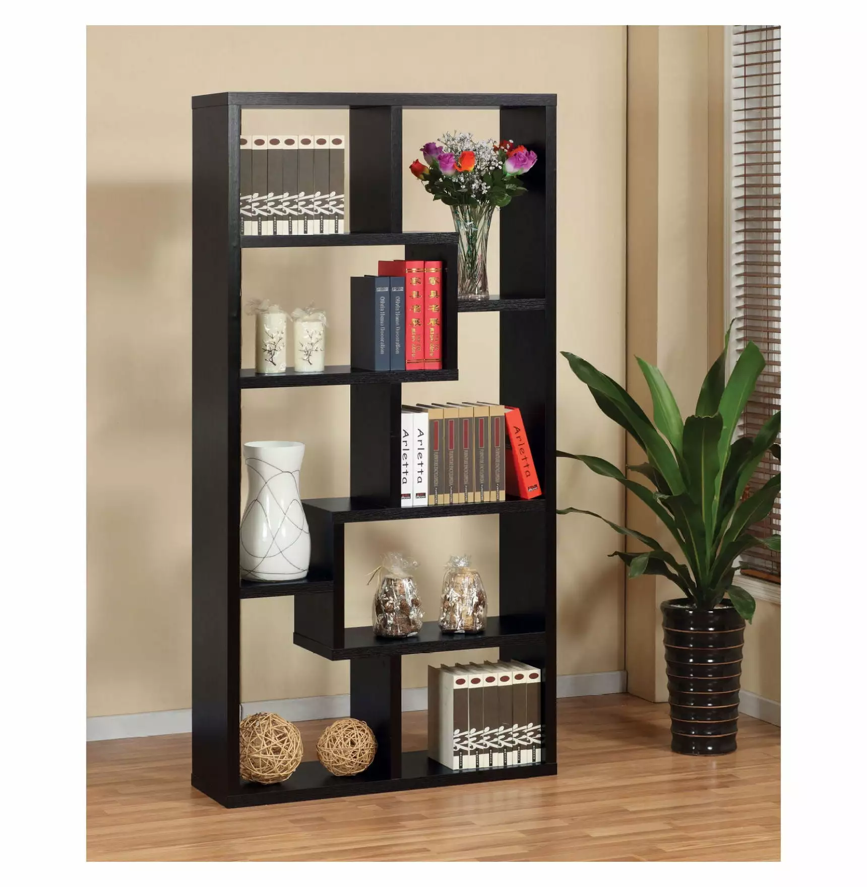 FENG20 5-6 Tier Bookcase Storage Display Rack Corner Bookshelf Wood Display Cabinet