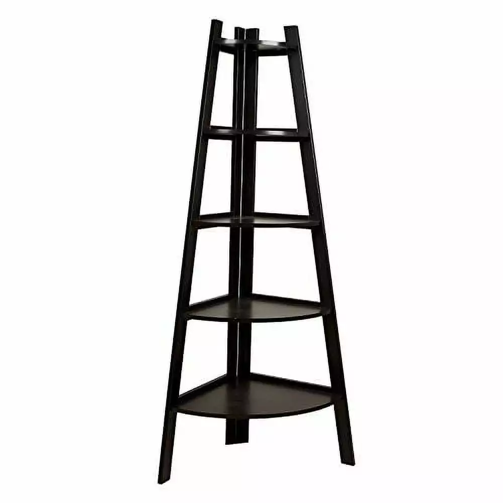 Five Tier Corner Ladder Display Bookshelf Black Modern Bookcase Living Room Home Office