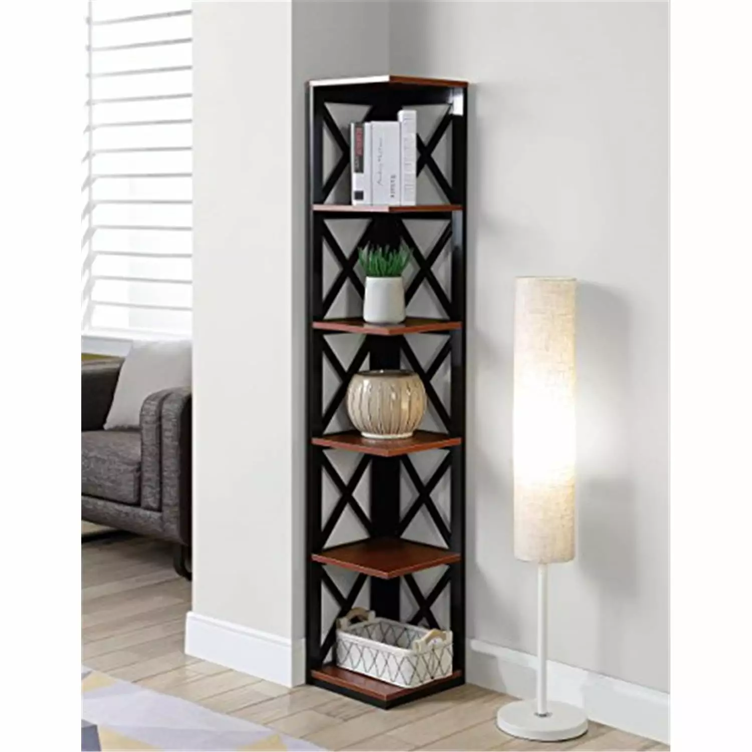 HomeStock French Fabulous 5 Tier Corner Bookcase Living Room Office