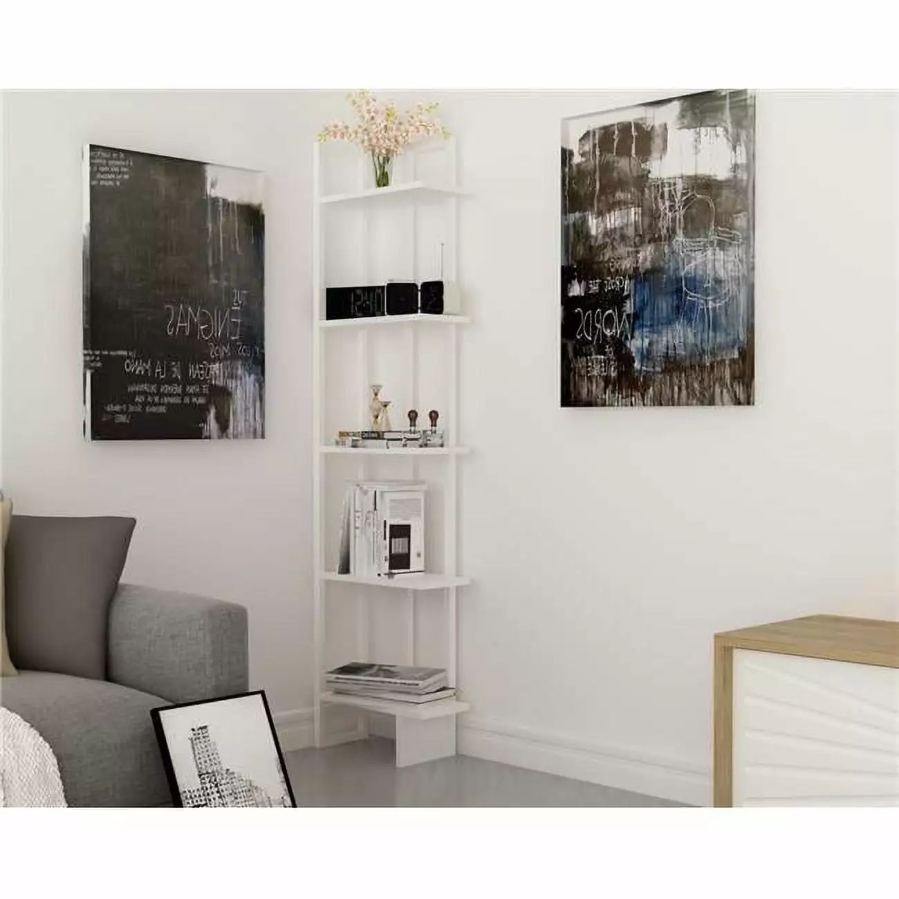 71 Alice Industrial Corner Unit Bookcase Full White Modern Freestanding Shelf KD Cama de bebe