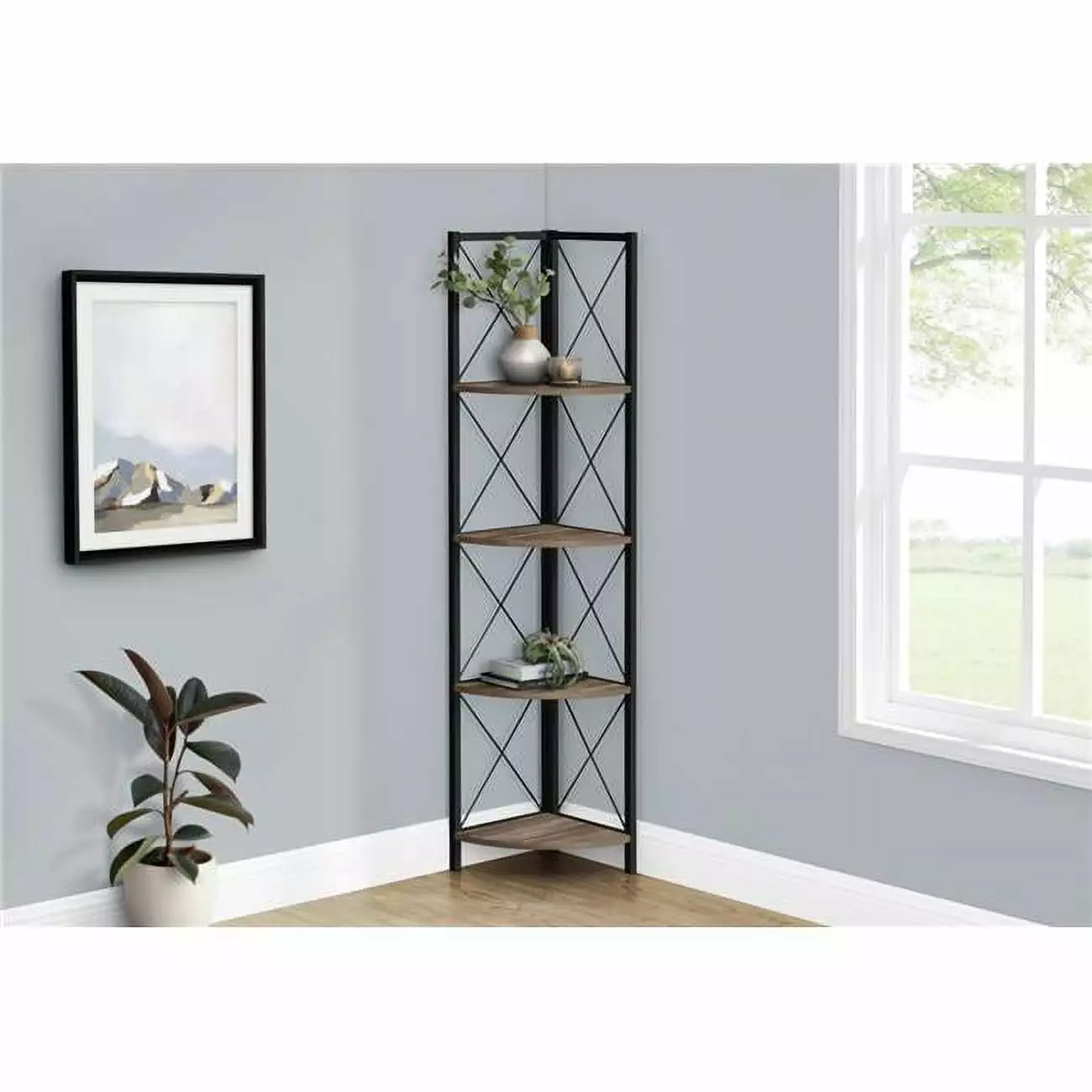 Monarch Specialties I 3646 60 Bookcase Metal Corner Brown Reclaimed Black Home Office