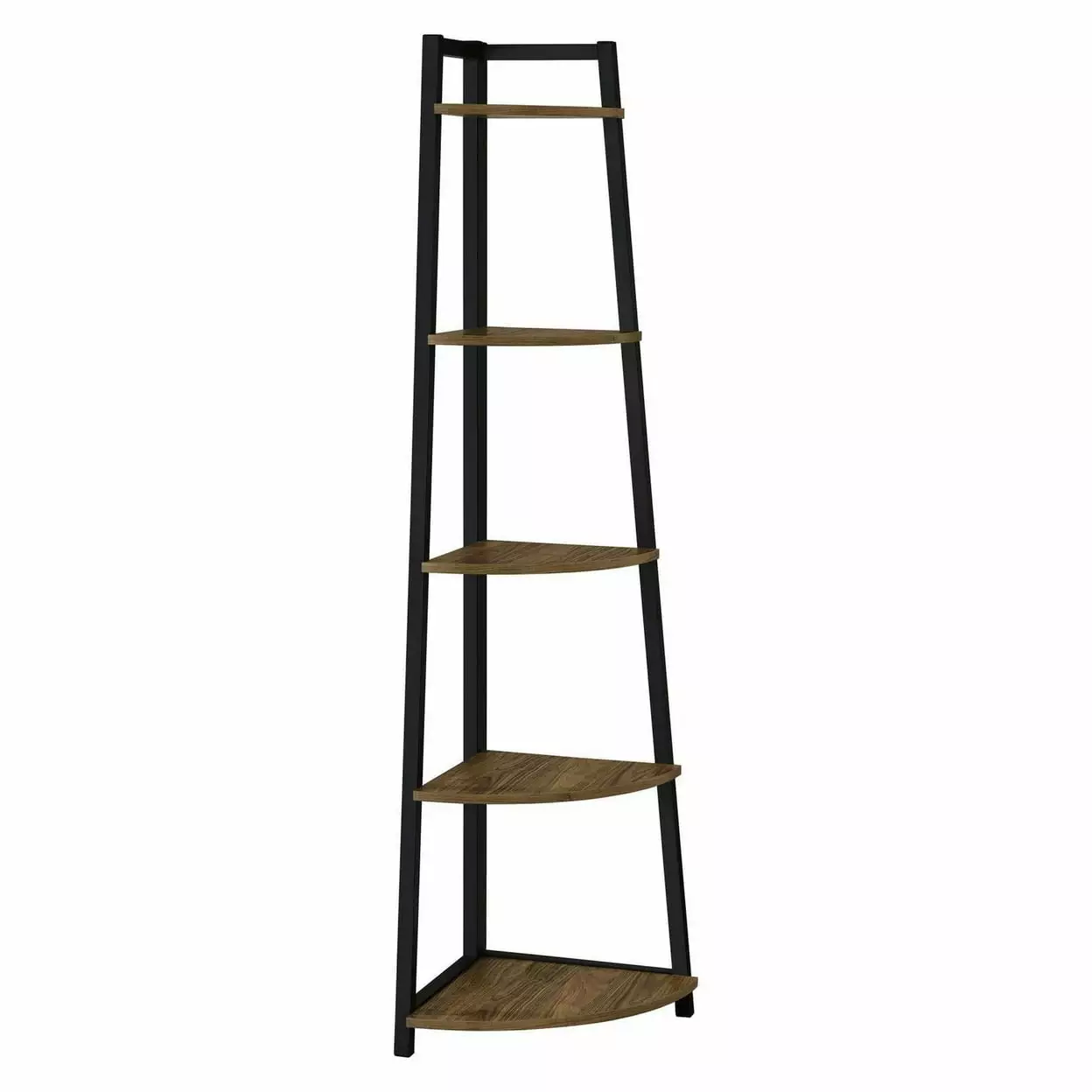 5-Tier Wooden Corner Bookcase Metal Frame Brown Black Finish Saltoro Sherpi Style Home Office