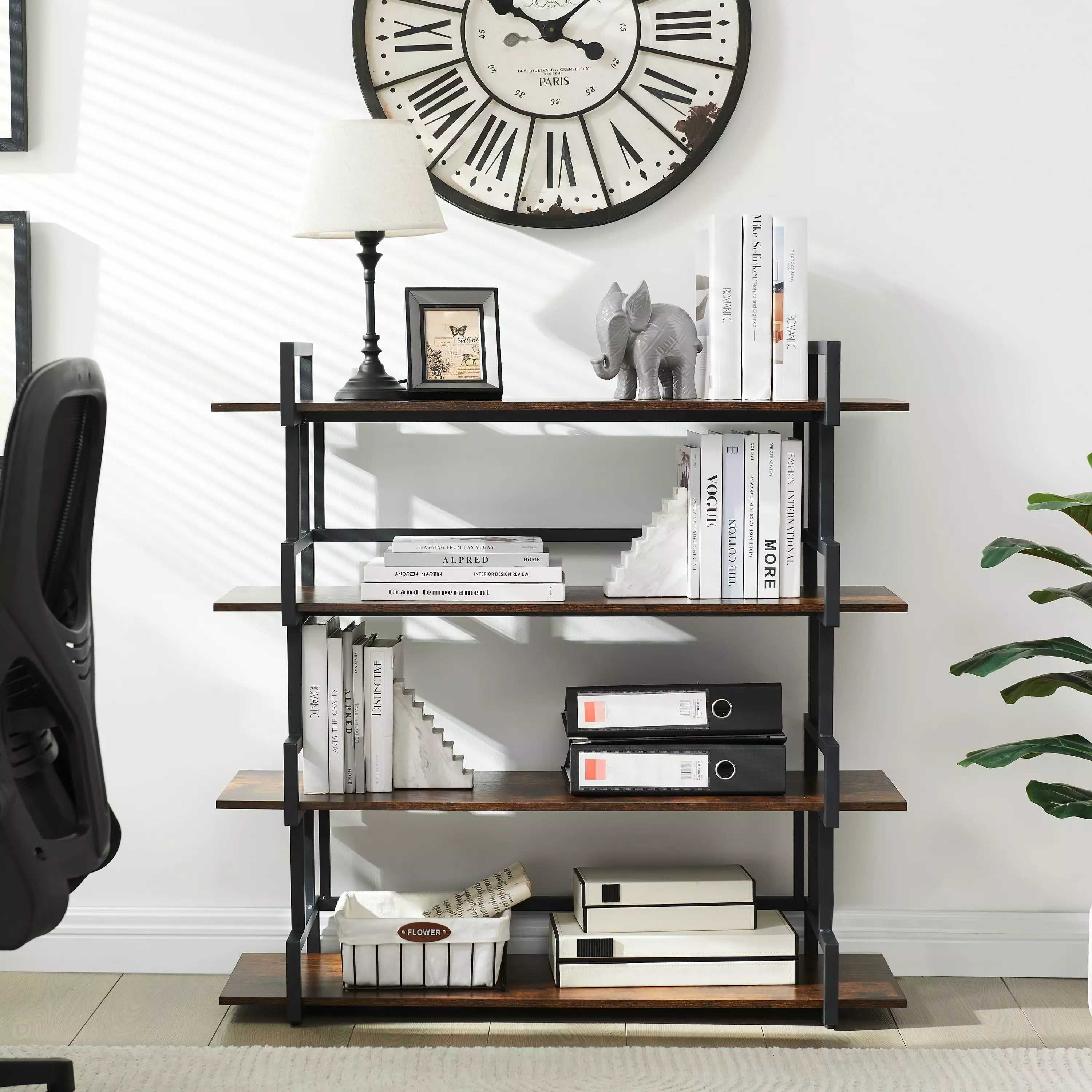 4 Tier Rustic Wood Metal Bookshelf Industrial Tall Corner Bookcase Home Office Living Room Bedroom SMHZ