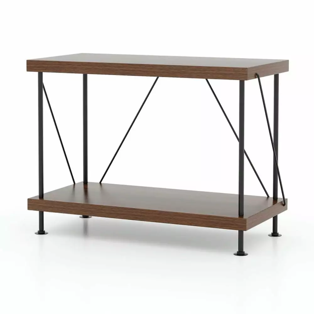 2-Tier Multipurpose Display Rack Metal Frame Modern Corner Bookshelf Books CDs Movies Brown Topcobe