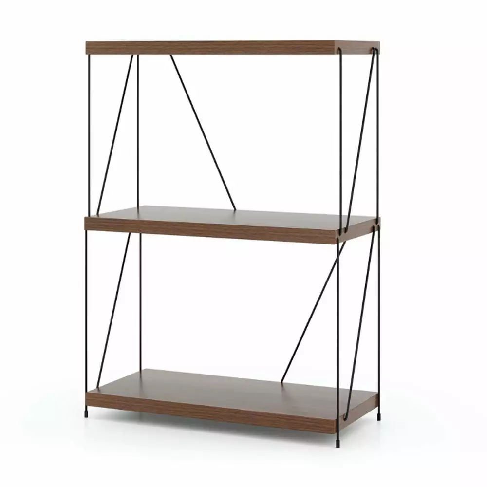 34 3-Tier Multipurpose Display Rack Metal Frame Modern Corner Bookshelf Books CDs Movies Brown Topcobe