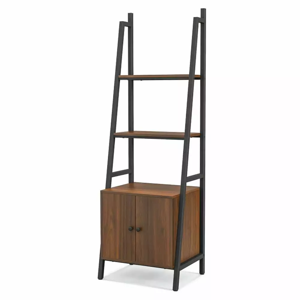 4 Tier Ladder Shelf Cabinet and Metal Frame Corner Bookshelf Modern Book Case Books CDs Movies Topcobe