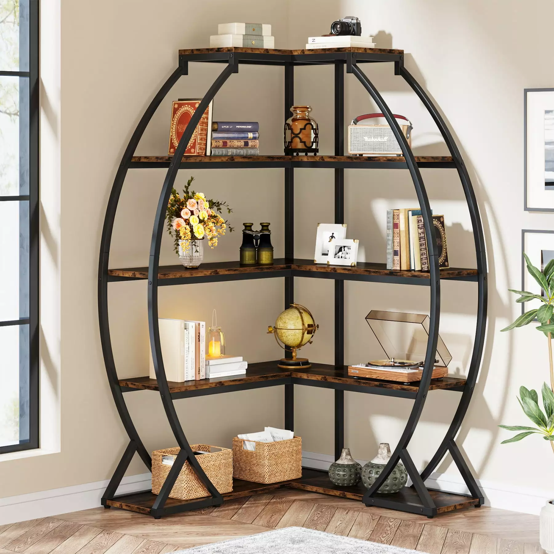 Tribesigns 5-Tier Corner Bookshelf 69.29-Inch Tall Modern Industrial Bookcase Living Room Bedroom