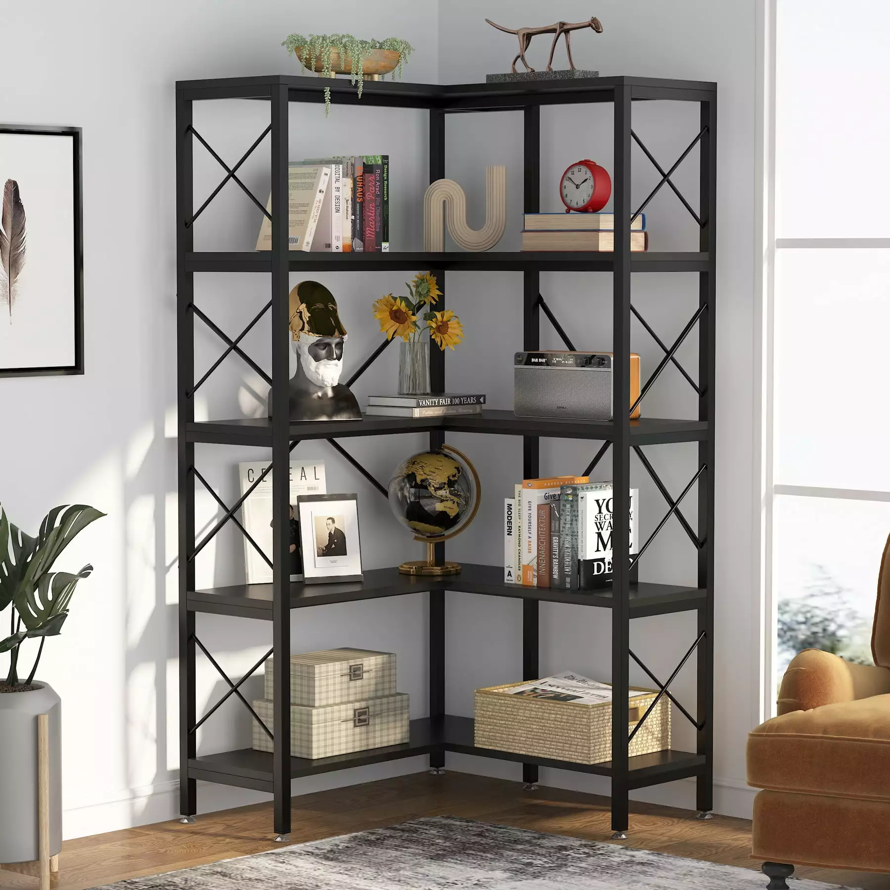 Tribesigns 5-Tier Corner Bookshelf Bookcase Tall Corner Shelf Open Display Rack