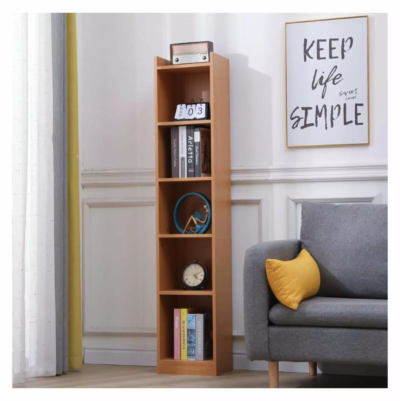 4HOMART 59.8 Tall Narrow Bookcase Modern Corner Bookshelf 6 Tier Cube Storage and Top Display Layer wangc123