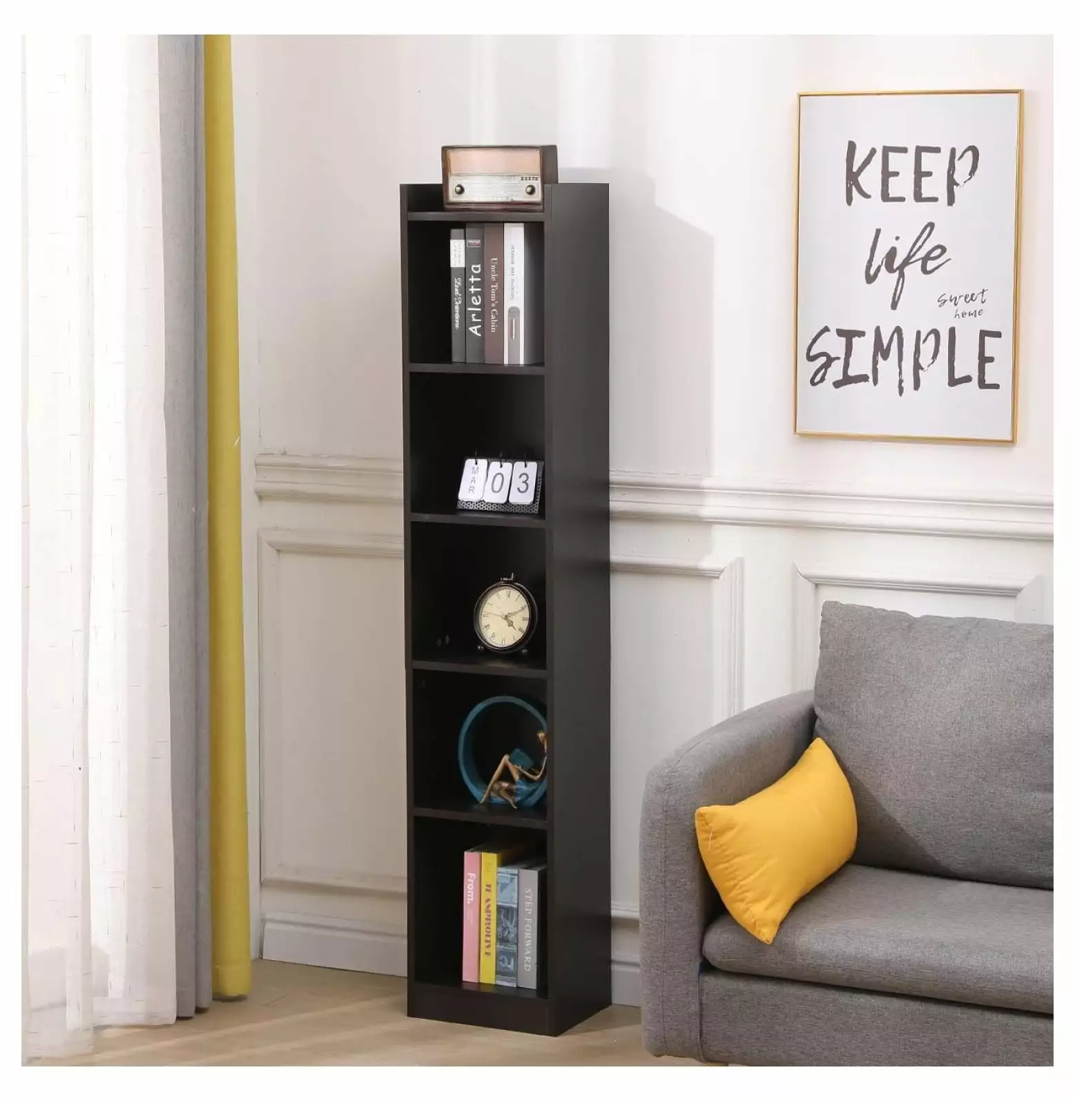 4HOMART 59.8 Tall Narrow Bookcase Modern Corner Bookshelf 6 Tier Cube Storage and Top Display Layer wangc123