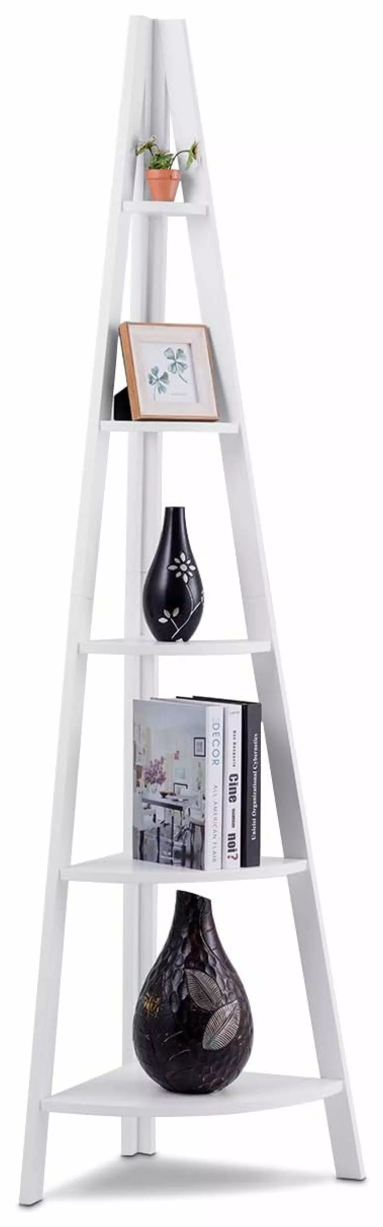 5-Tier Corner Bookcase Ladder Bookshelf Fan-Shape Shelves Plant Stand Home Office White wangc123