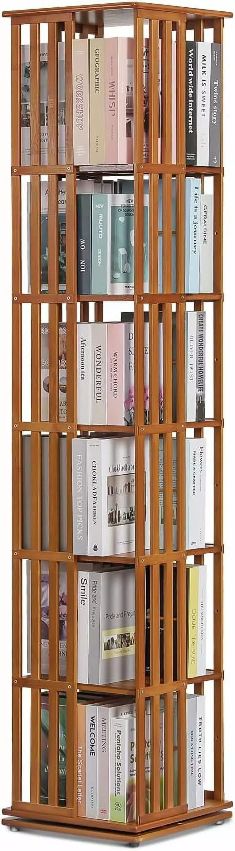 Rotating Bookcase 6-Tier Corner Shelf Bamboo Media Storage 70.5 High Living Room Bedroom YoJoFHM