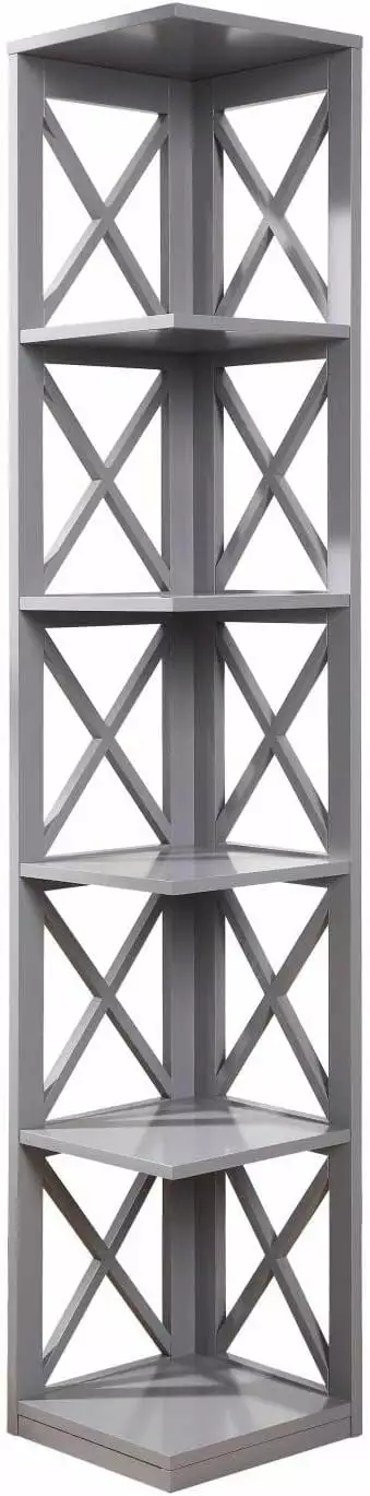 YUQIN Oxford 5 Tier Corner Bookcase Gray
