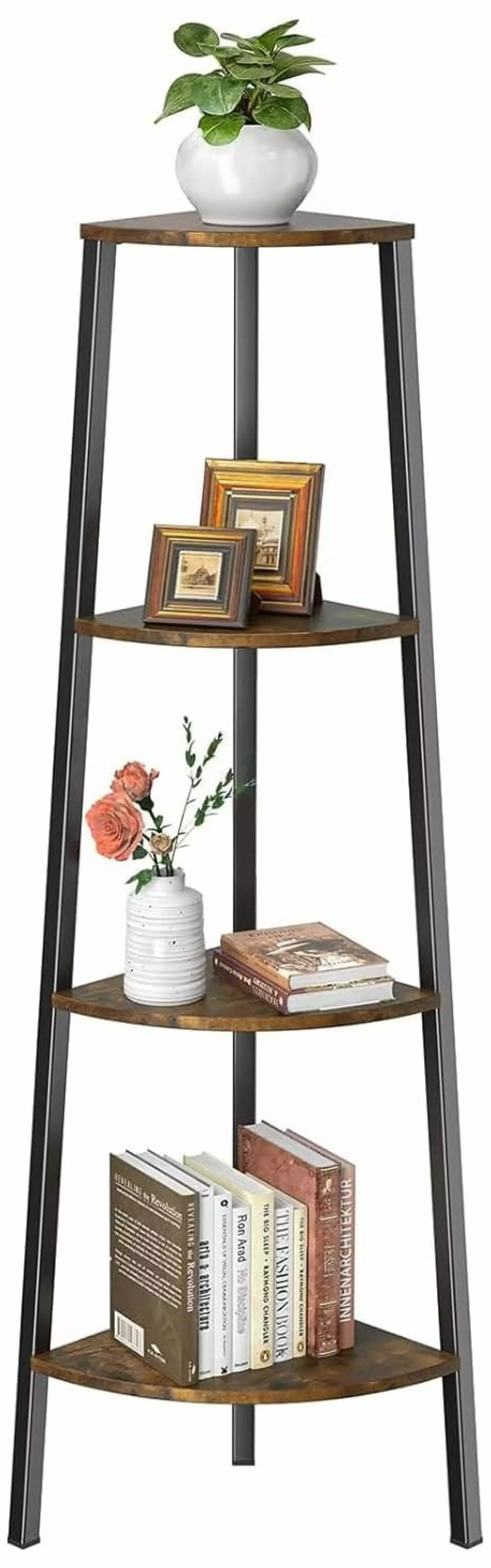 ZHANGHU 4-Tier Corner Shelf Bookshelf Open Stand Bookcase Plant Standing Shelf Small Spaces Brown