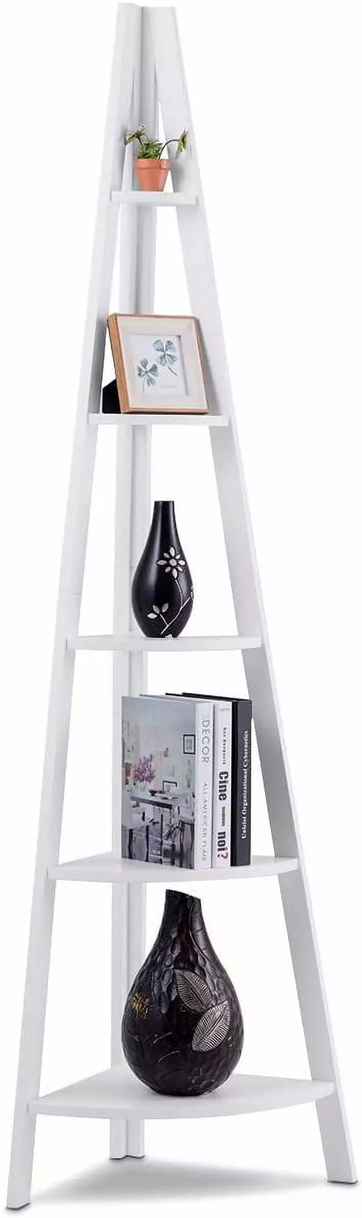 5-Tier Corner Bookcase Ladder Bookshelf Fan-Shape Shelves Home Office White ZKQ