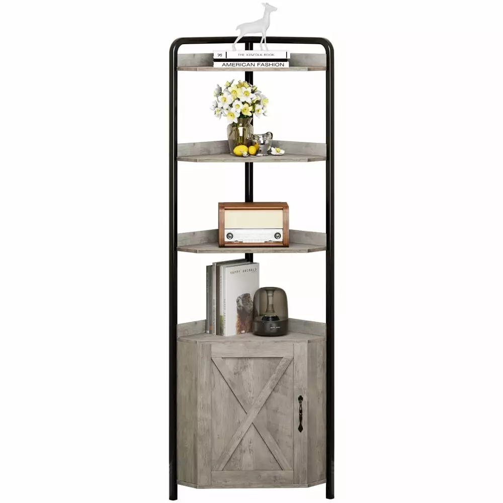 70.9 Inch Corner Bookshelf 5 Tier Rustic Triangle Storage Rack Bookcase Plant Stand Zzistar