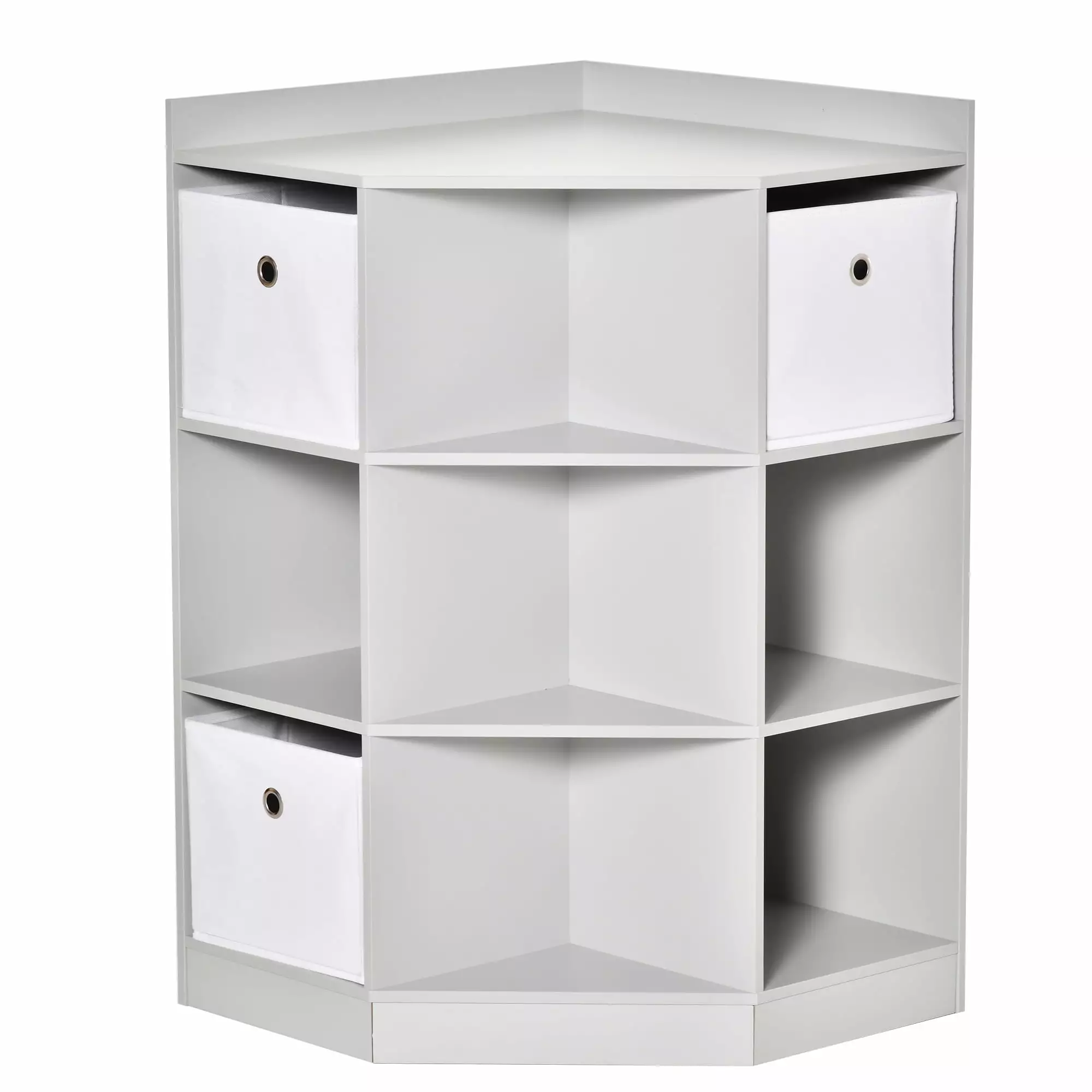 DeeHome HOMCOM Kids Corner Cabinet Cubby Toy Storage Organizer Bookshelf Unit Three Baskets Grey