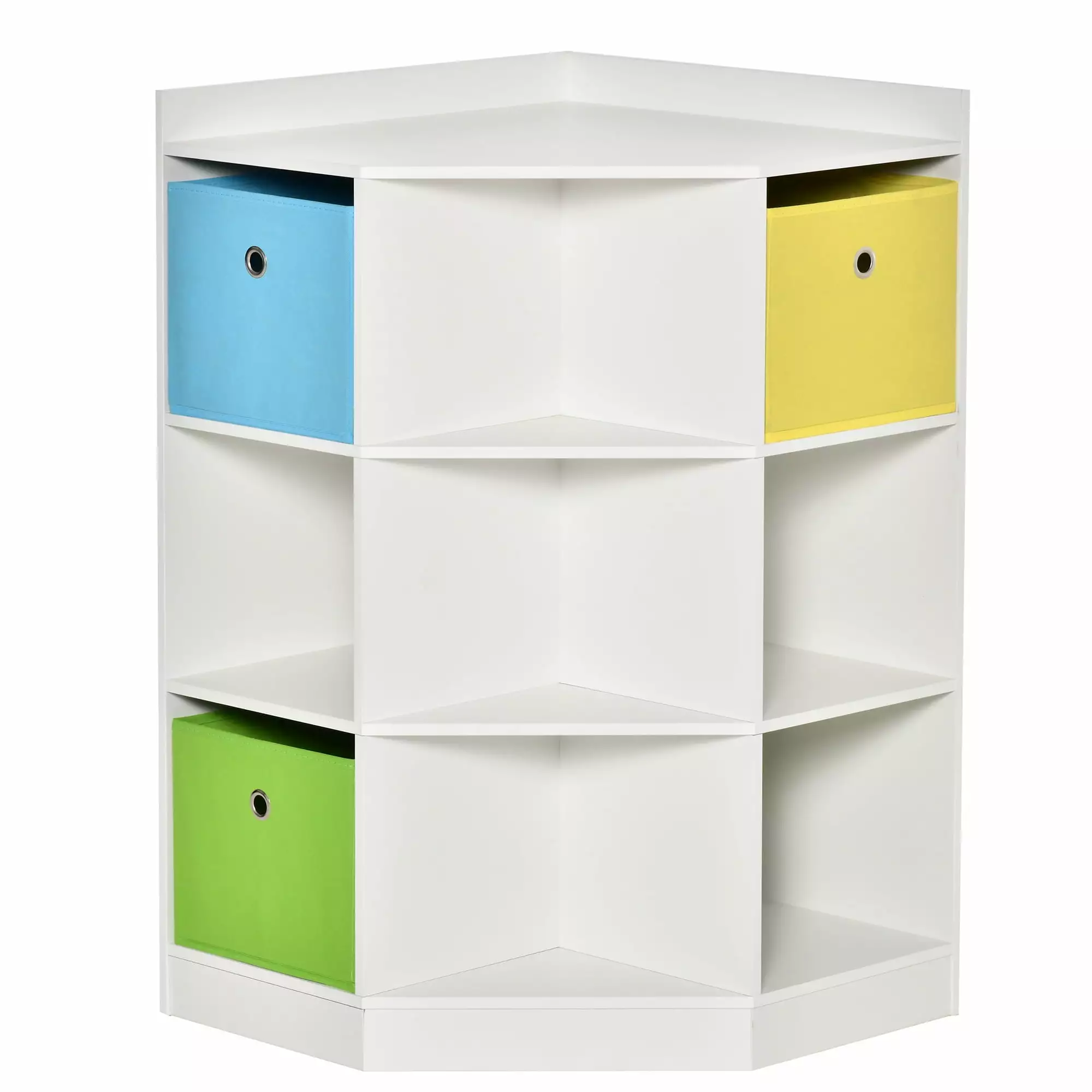 DeeHome Kids Corner Cabinet Cubby Toy Storage Organizer Bookshelf Unit Three Baskets White